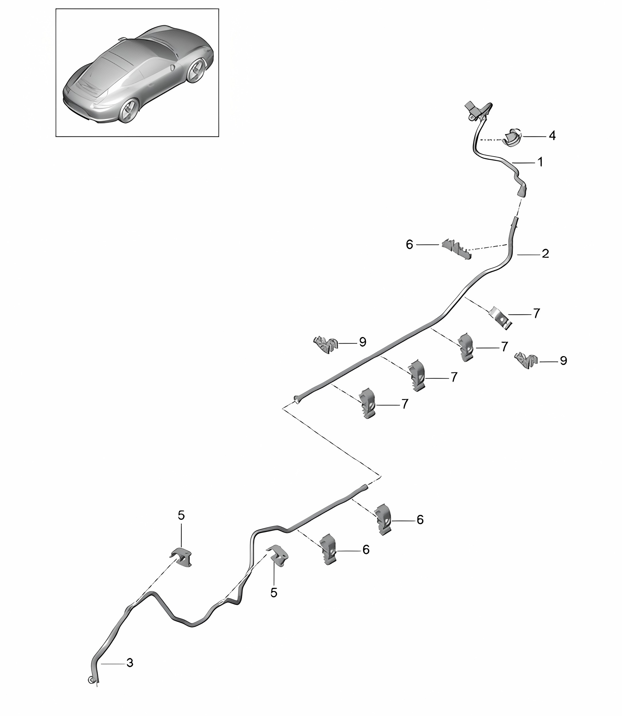 Vacuum line / Brake servo - front center rear - 991.1 2012-16