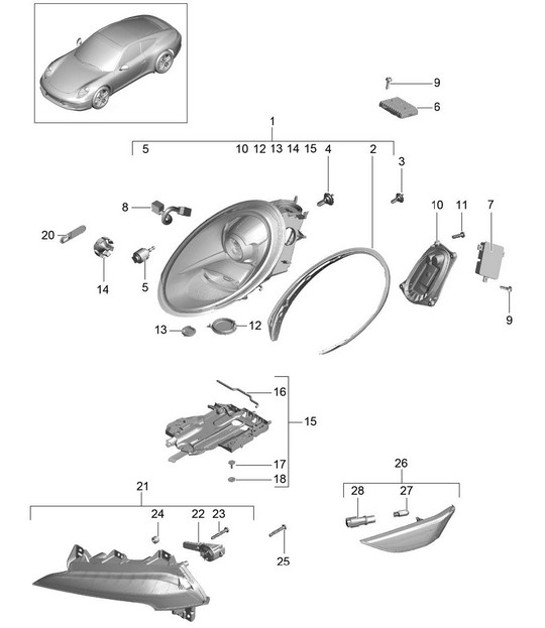 Diagram 905-001 Porsche 997 (911) MK1 2005-2008 Electrical equipment