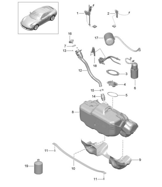 Diagram 201-000 Porsche 911 & 912 (1965-1989) Fuel System, Exhaust System