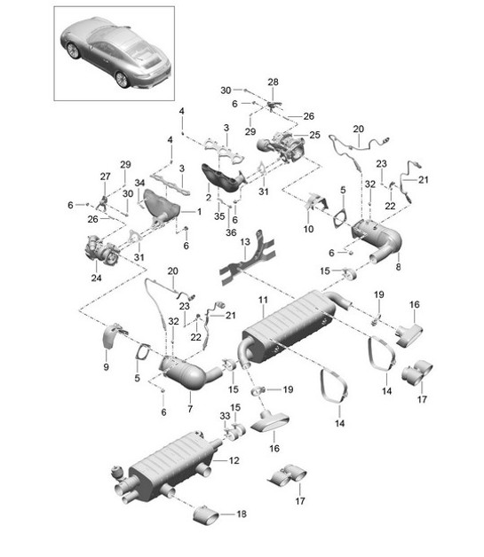 Diagram 202-000 Porsche 911 & 912 (1965-1989) Fuel System, Exhaust System