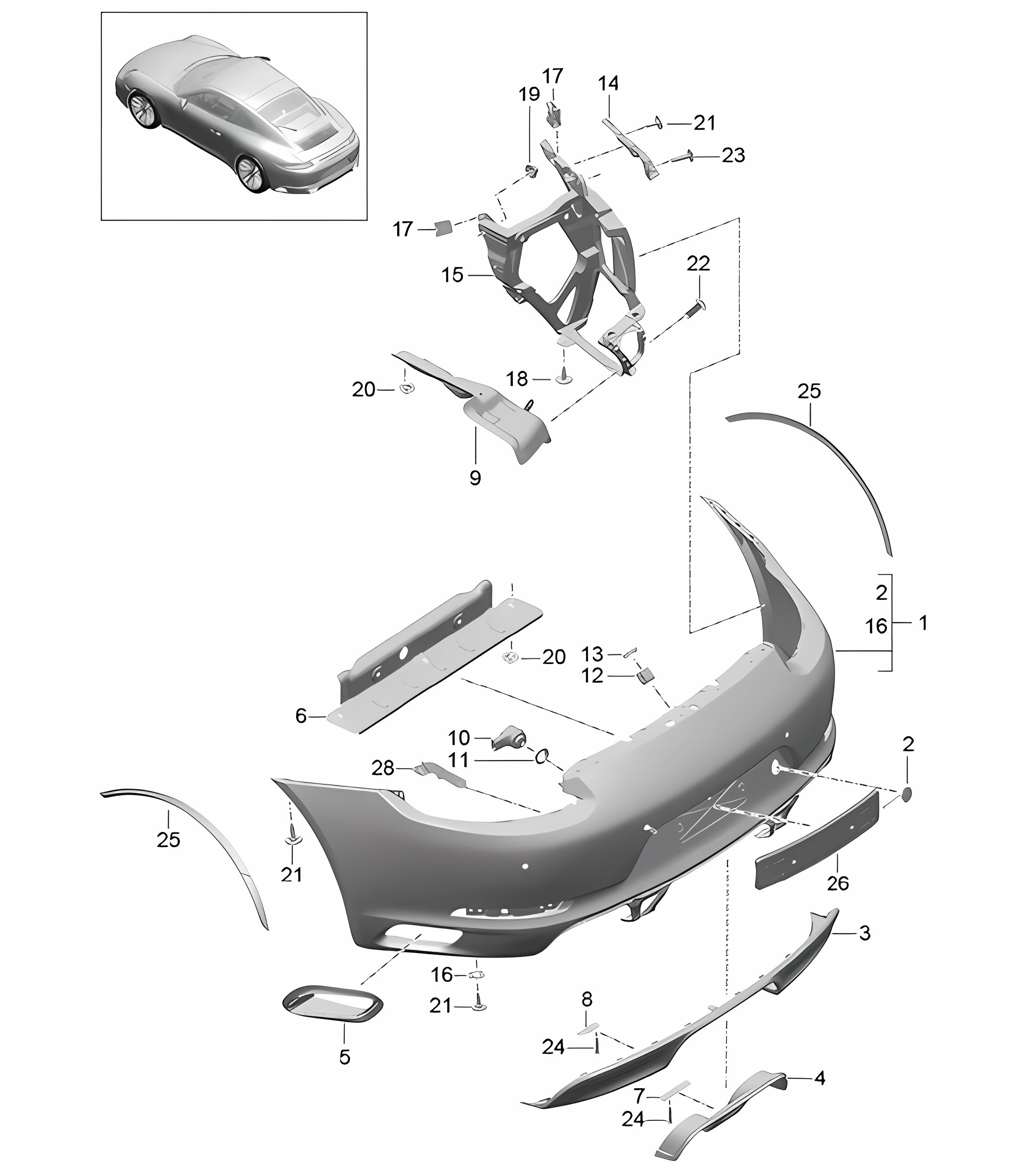 REAR bumper - PR:176, Sports Exhaust System - 991.2 Carrera 4 / Carrera 4S / Targa