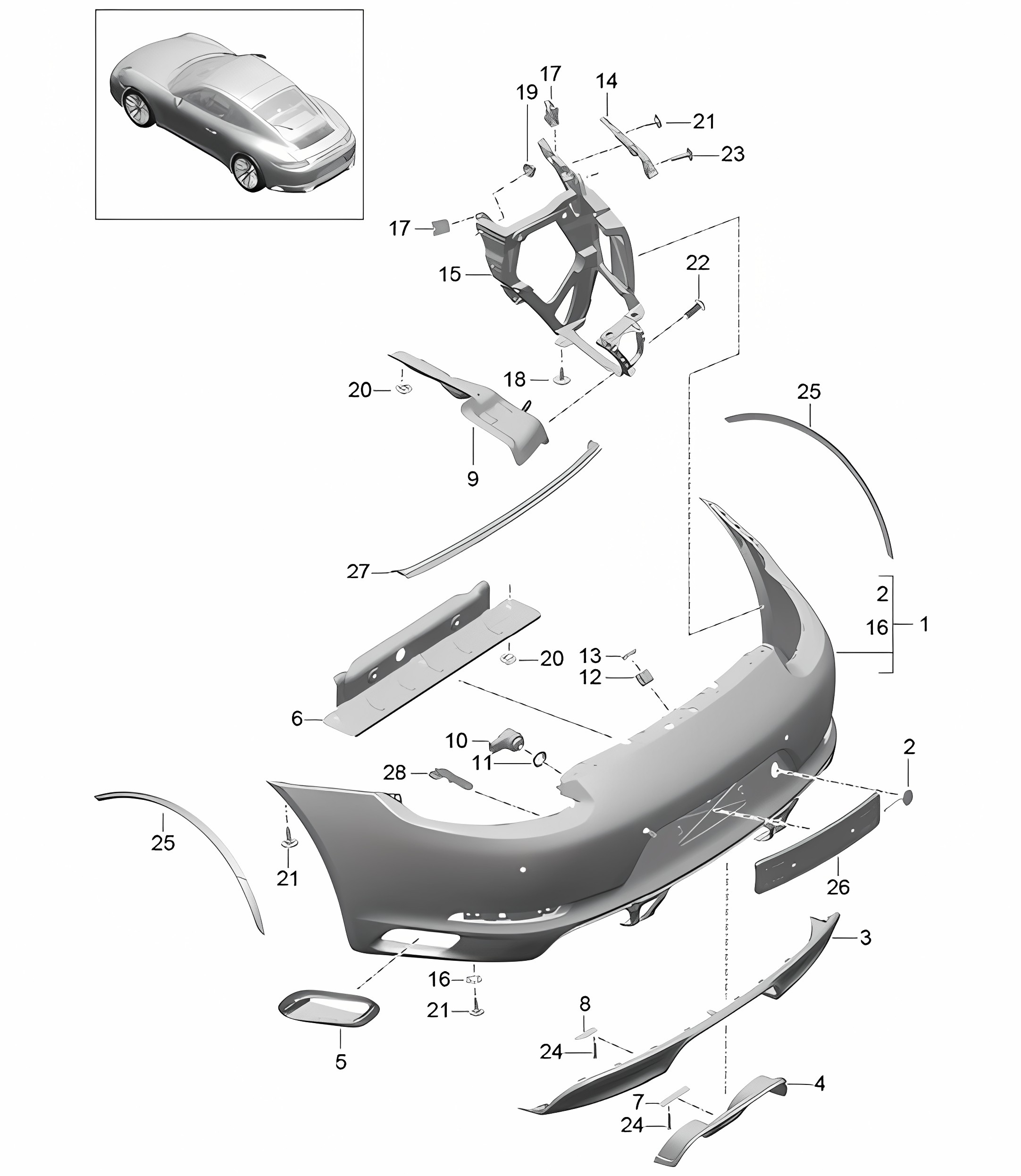 REAR bumper - PR:176, Sports Exhaust System - 991.2 CARRERA 4 GTS 2017-19