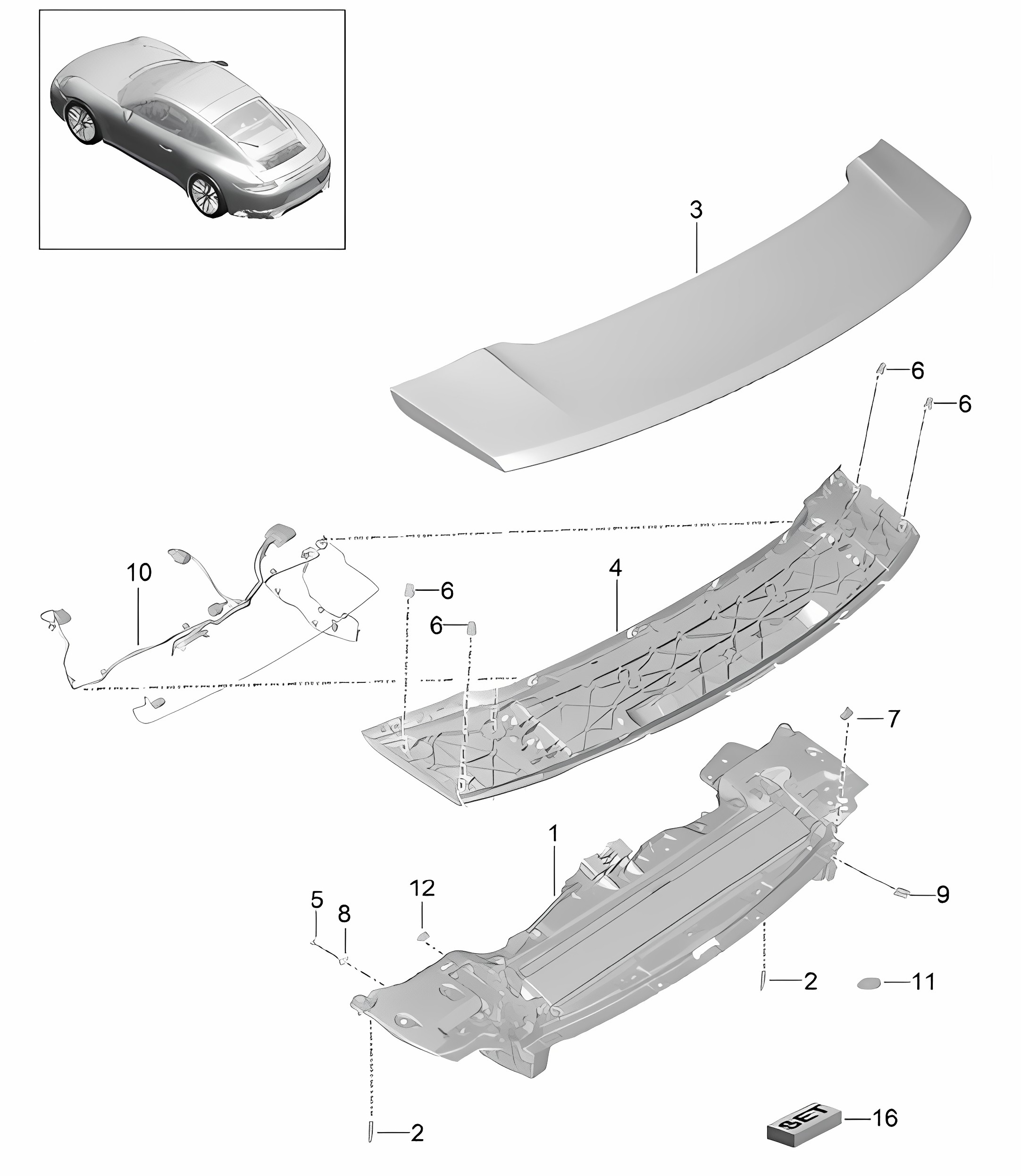Rear spoiler 991.2 Carrera 2017-19