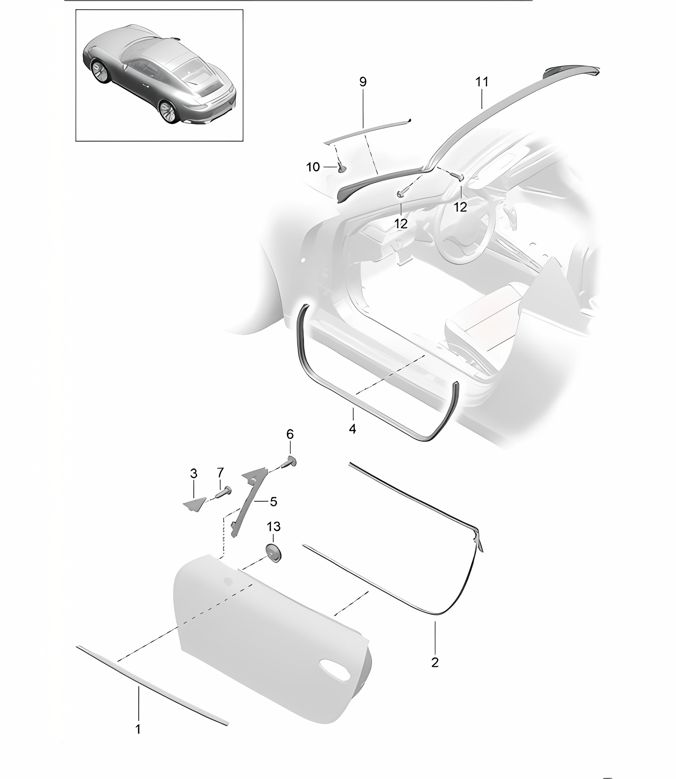 Door seal and Trim - CABRIO / TARGA - 991.2  Carrera 2017-19