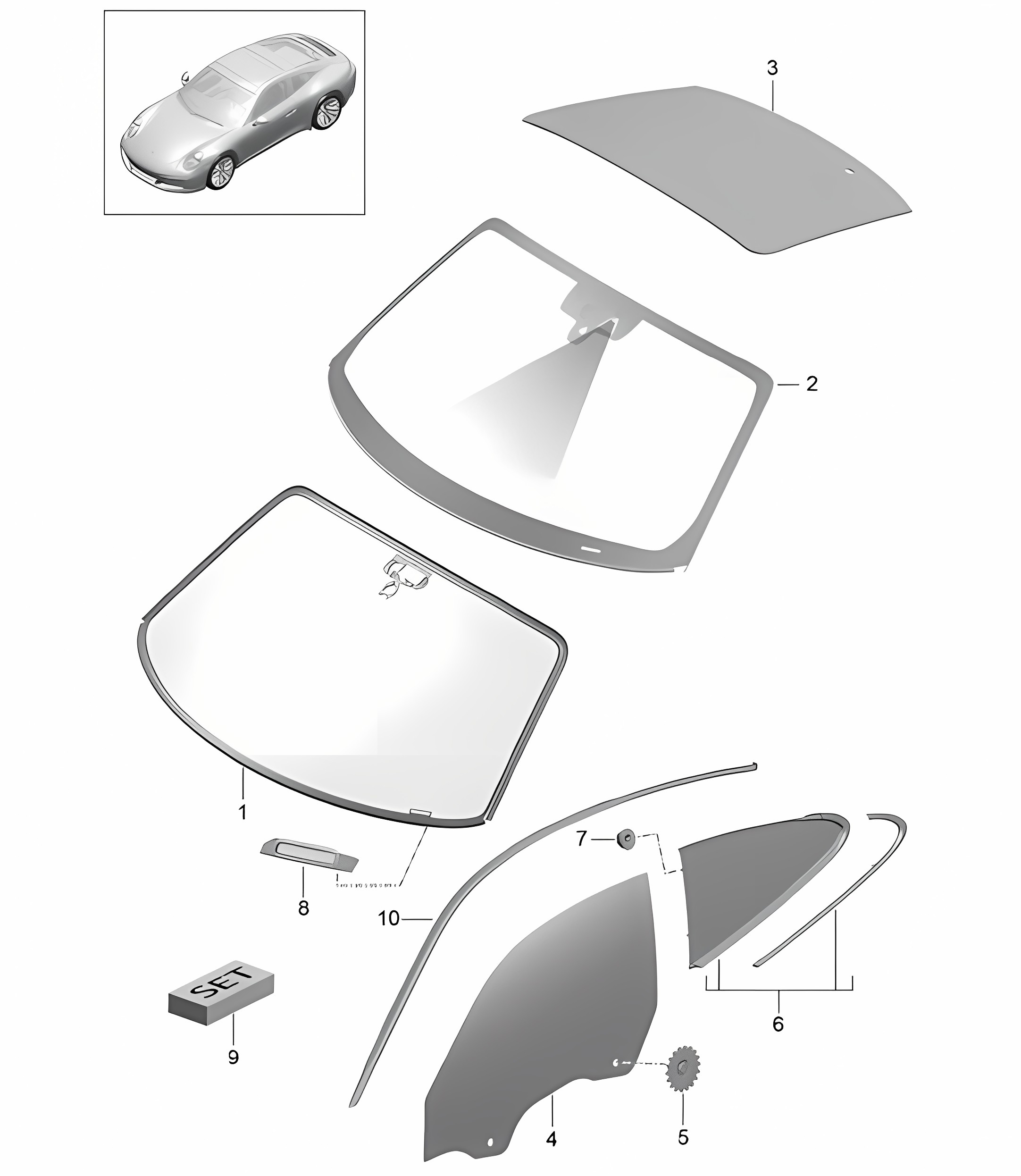 Windscreen / Side window / Rear window 991.2 Carrera 2017-19