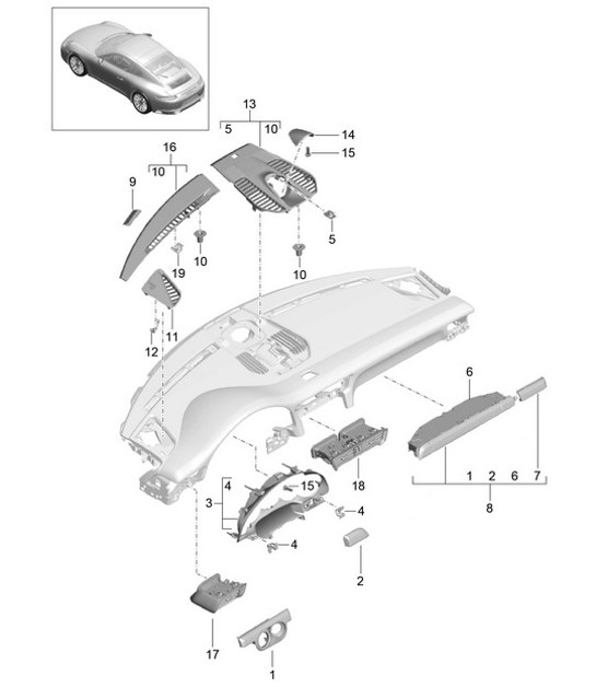 Accessori / Rivestimento quadro strumenti / Parte superiore 991.2 Carrera 2017-19