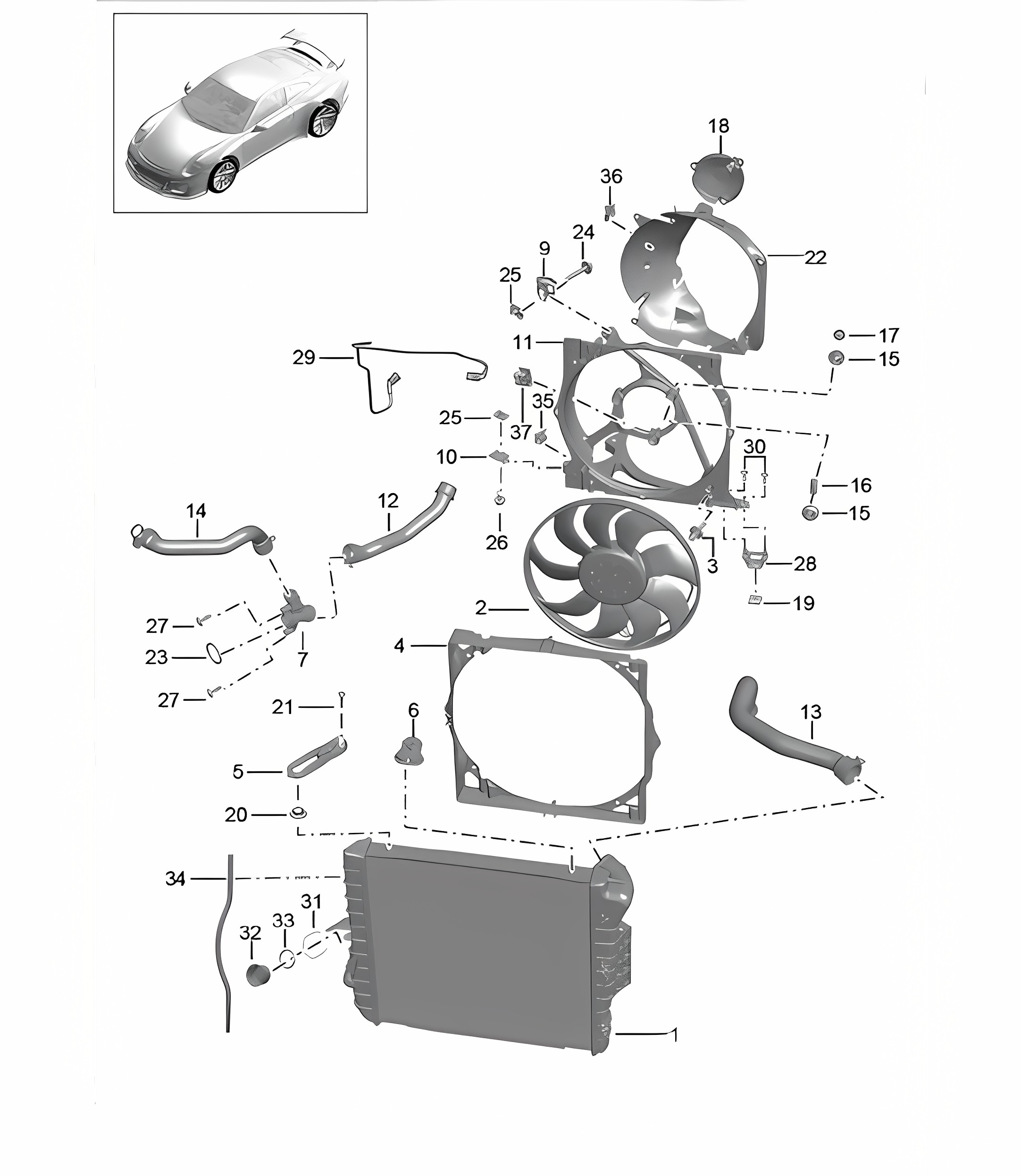 Coolant cooling system / Cooler for coolant / Radiator fan 991 R/GT3/RS 2014-21