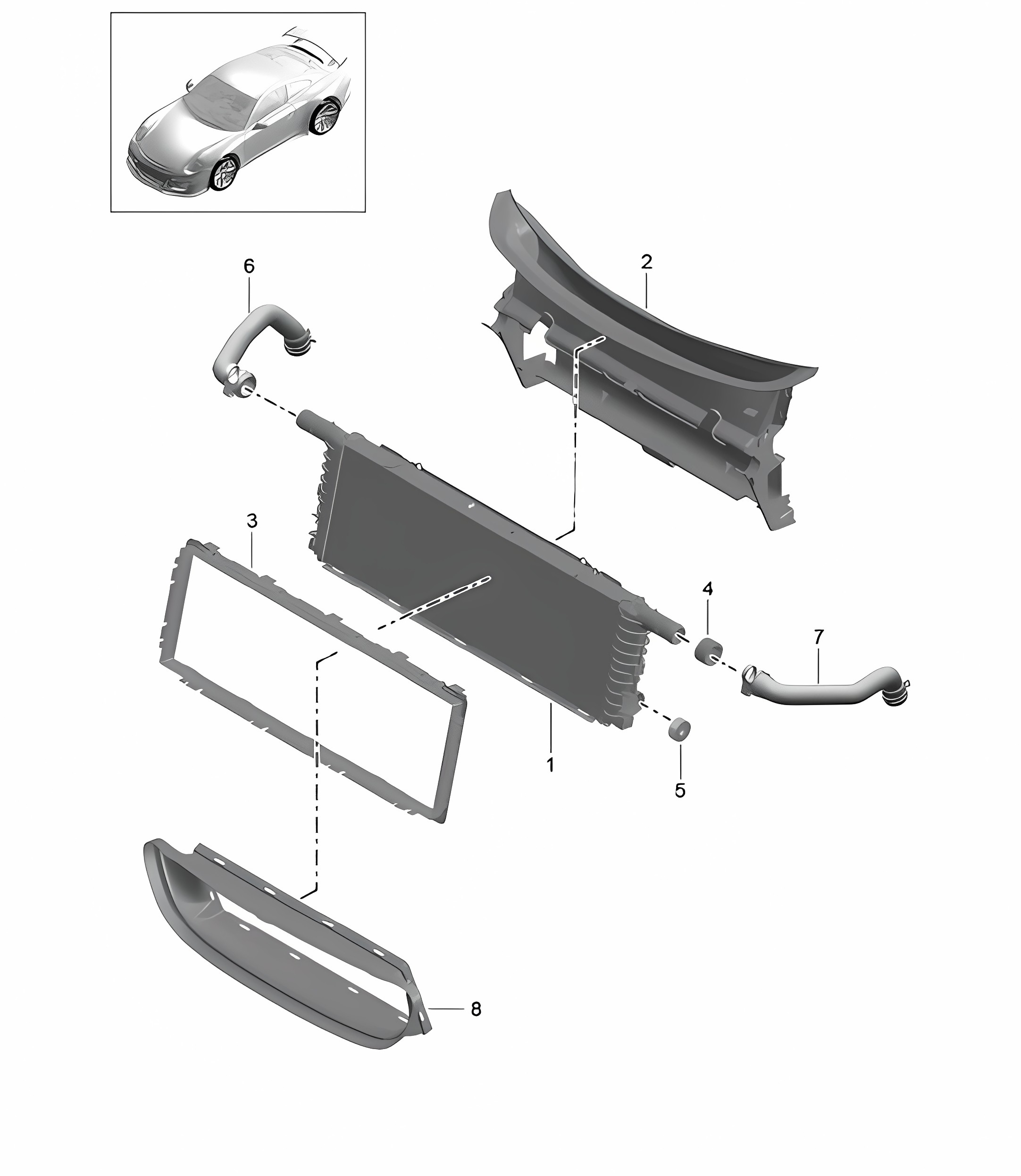 Cooler for coolant - Center, PR:153 - 991 R/GT3/RS 2014-21
