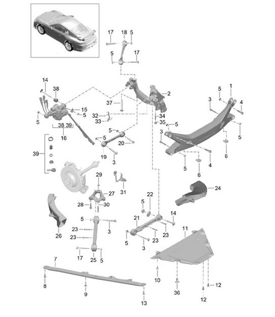 Diagram 501-001 Porsche 997 MK1 Carrera 4 3.6L 2005-08 Rear Axle