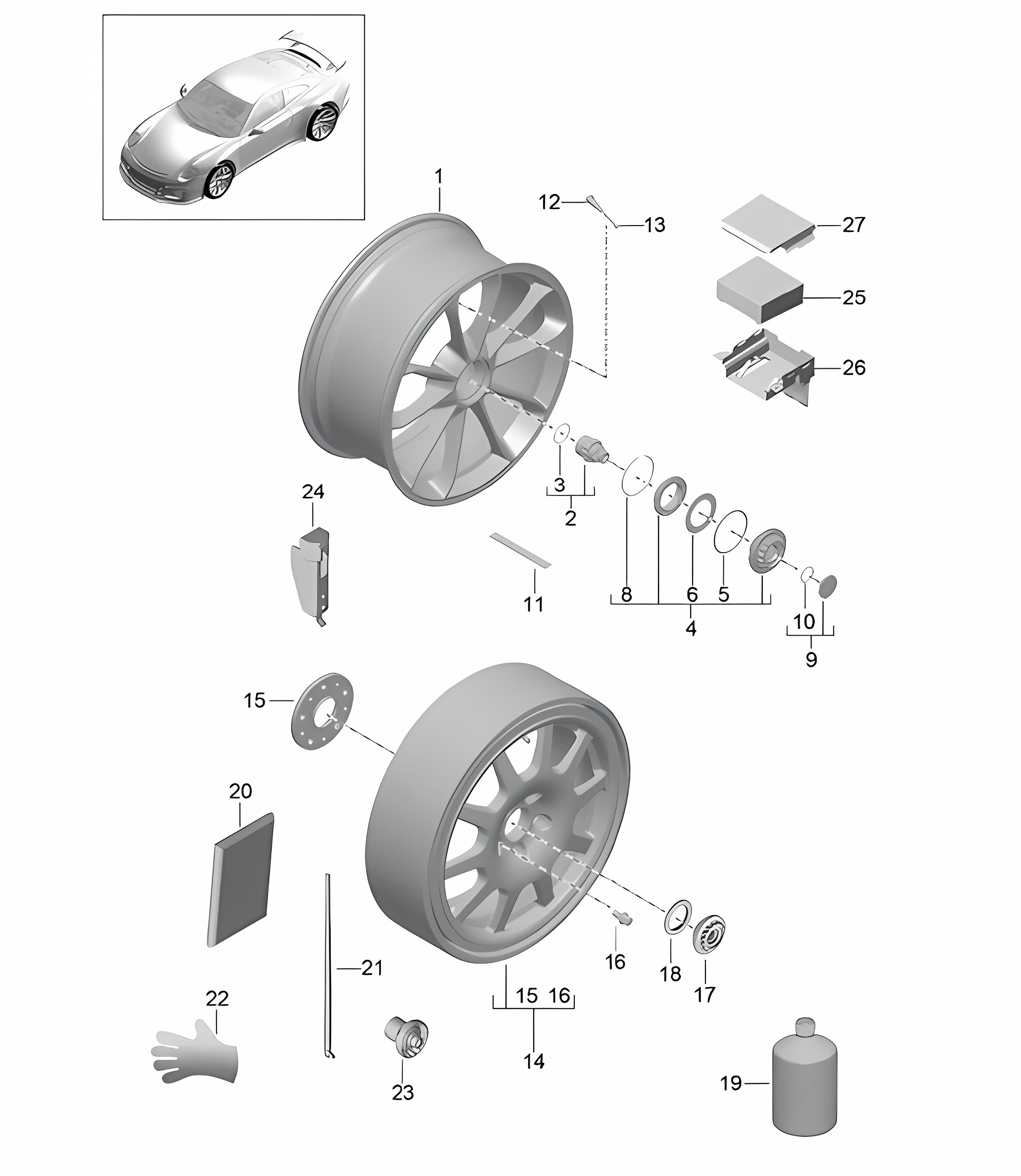 Alloy wheel / Central locking 991 R/GT3/RS 2014-17