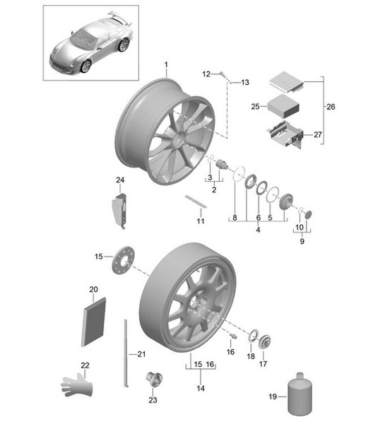 Diagram 601-001 Porsche Cayenne 9PA (955) 2003-2006 Wheels, Brakes