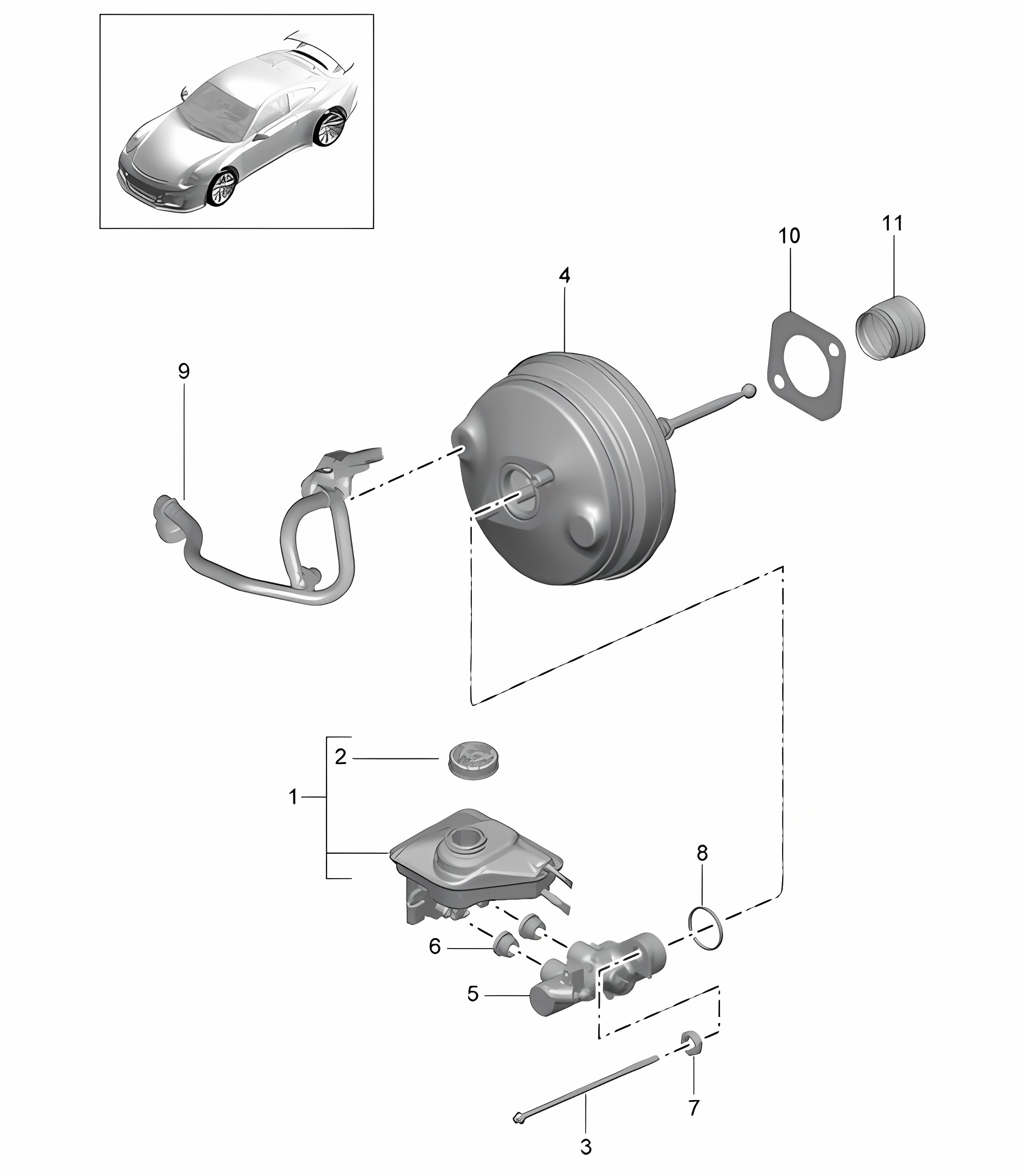 Brake master cylinder / Brake servo 991 R/GT3/RS 2014-17