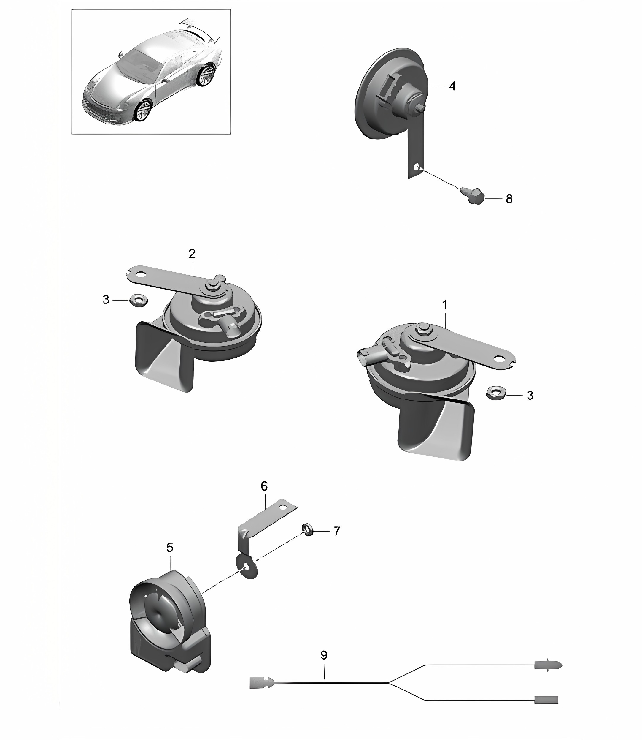Fanfare / Signal horn / alarm system 991 R/GT3/RS 2014-21