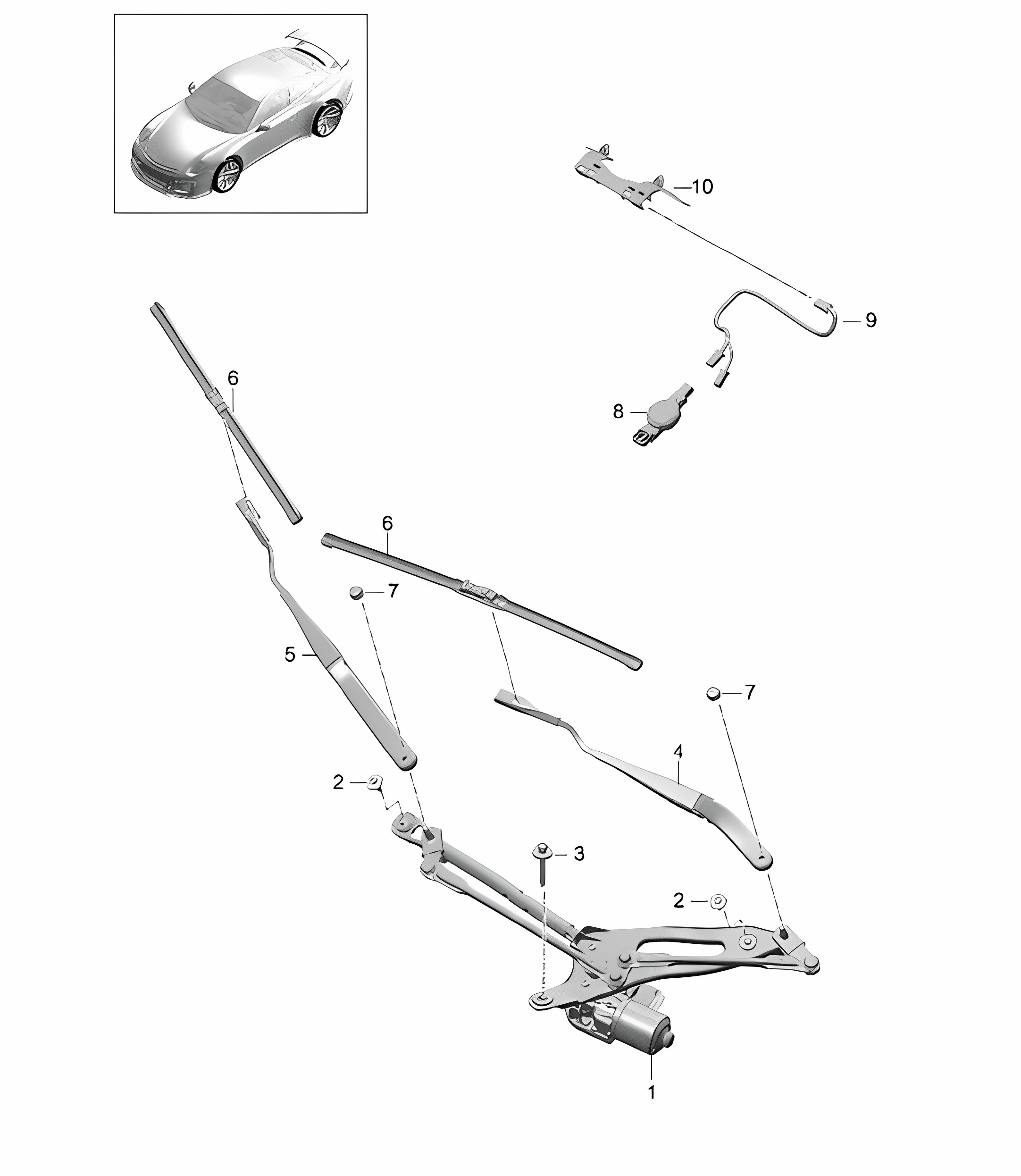 Windscreen wiper system, compl / Rain sensor 991 R/GT3/RS 2014-21