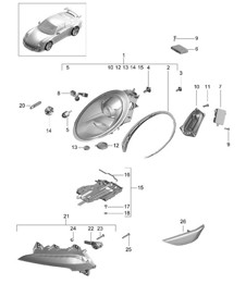 Headlights / Additional headlight / Turn signal indicator / side marker light / Turn signal repeater - PR:603 - 991 R/GT3/RS 2014-17