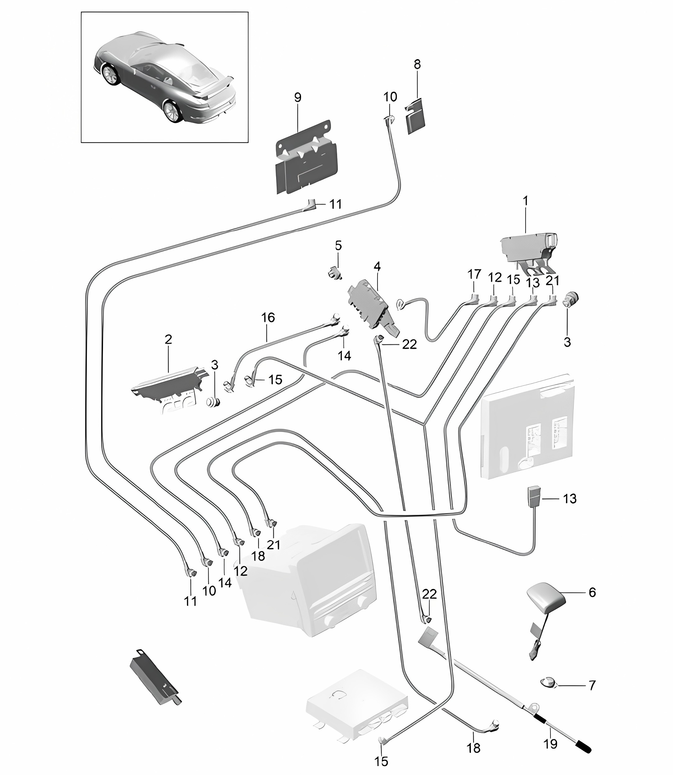 Aerial amplifier / Aerial / Connecting line 991 R/GT3/RS 2014-17