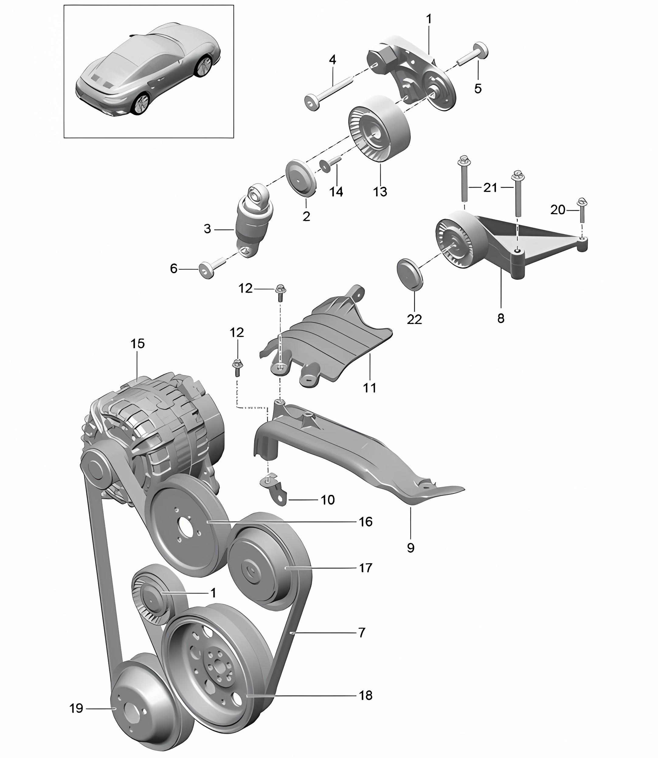 Belt tensioner damper / V-belt 991 Turbo / GT2 RS 2014-20