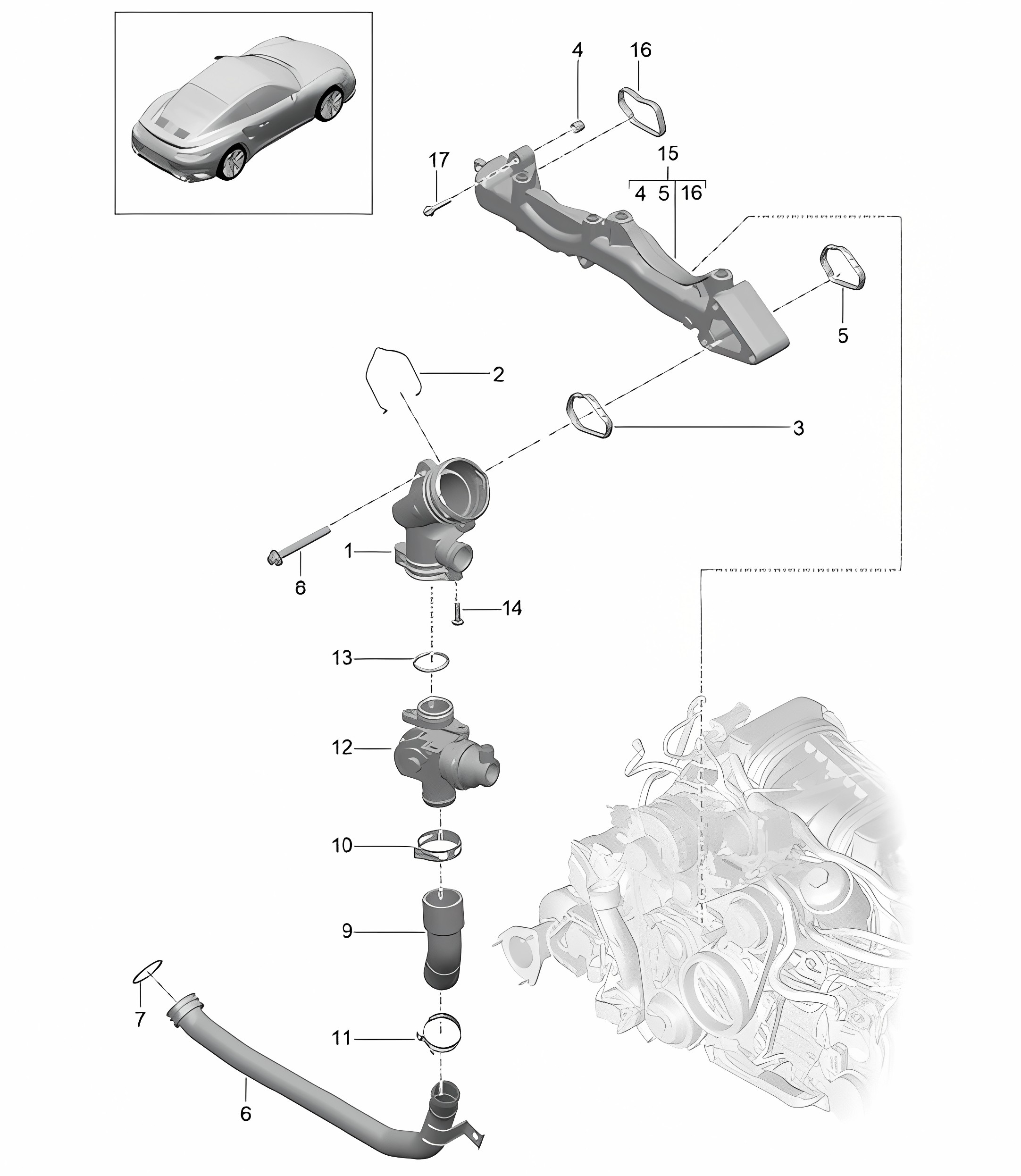 Assembly carrier / Water pipe 991 Turbo / GT2 RS 2014-20