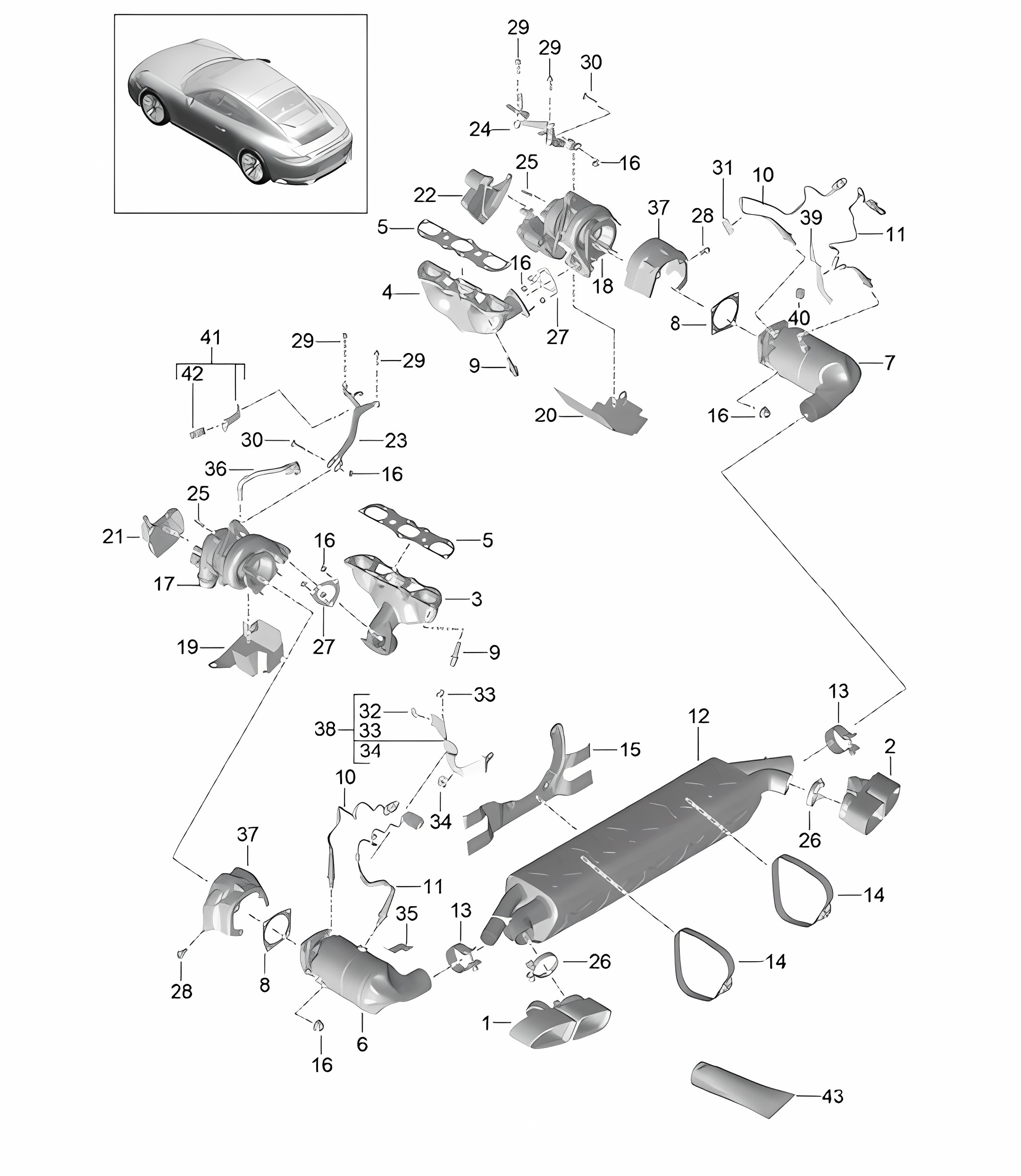 Exhaust system / Emission control / Exhaust gas turbocharger 991 Turbo 3.8L 2014-16
