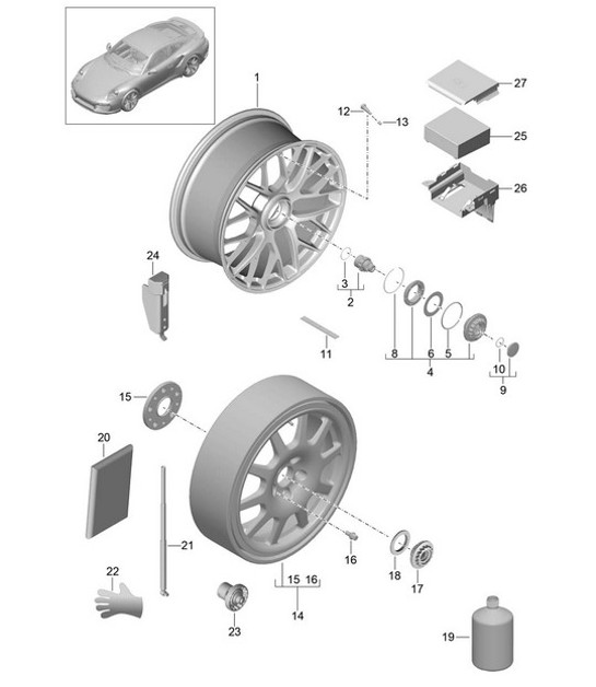 Diagram 601-001 Porsche Cayman 718 2.0L Manual (300 Bhp) Ruedas, Frenos