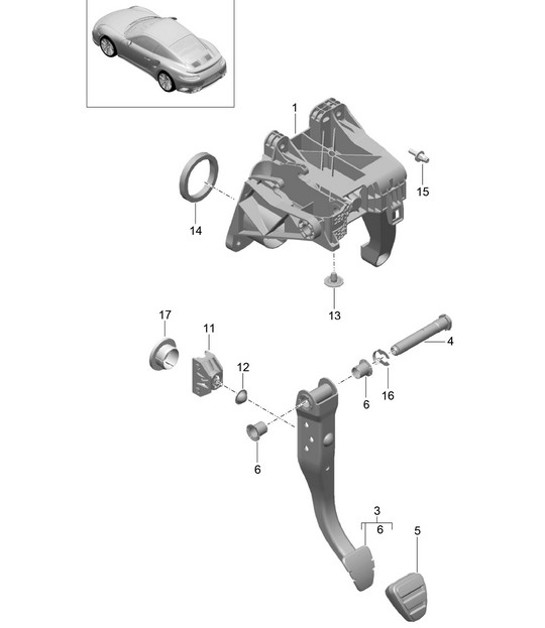 Diagram 702-002 Porsche 993 (911) C4 1994-97 Hand Lever System, Pedal Cluster 