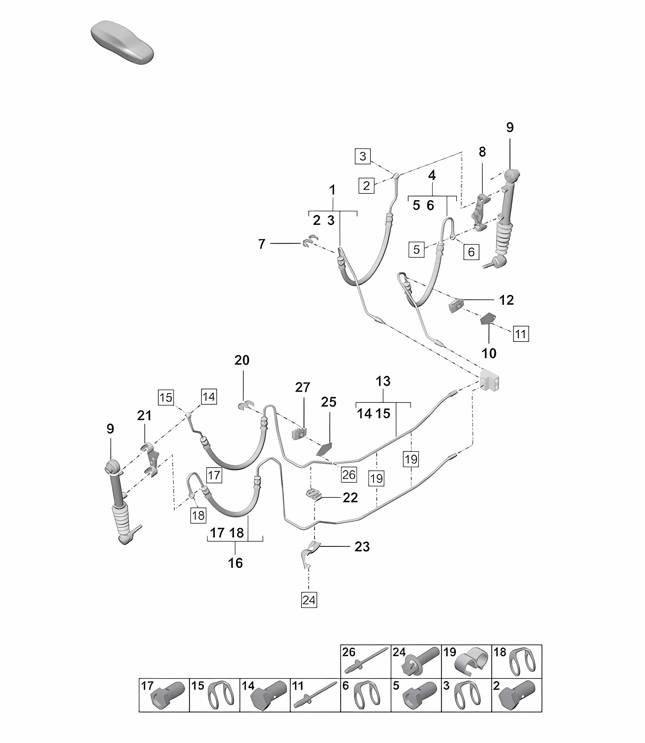 Hydraulic Line / Rear end - PDCC - (PR:1P7 - Anti-roll bar, active body control) 992.1 Carrera 2019 - 2024