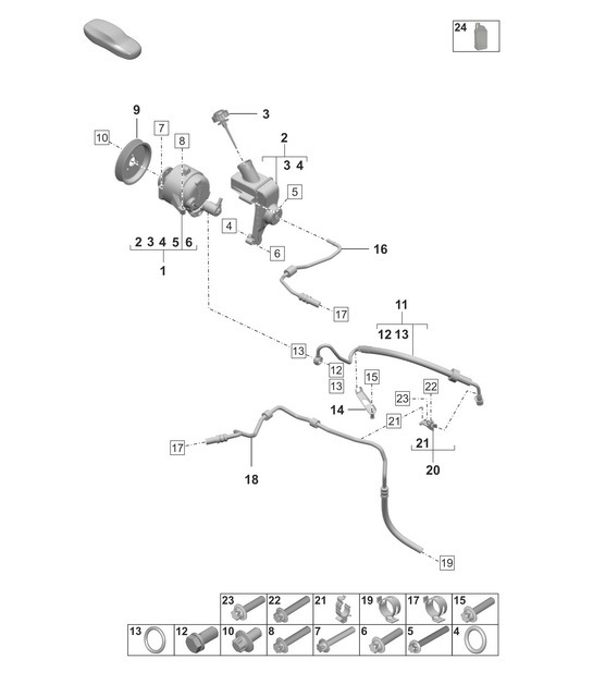 Hydraulic pump / Hydraulic line - PDCC - (PR:1P7 - Anti-roll bar, active body control)  992.1 Carrera 2019 - 2024
