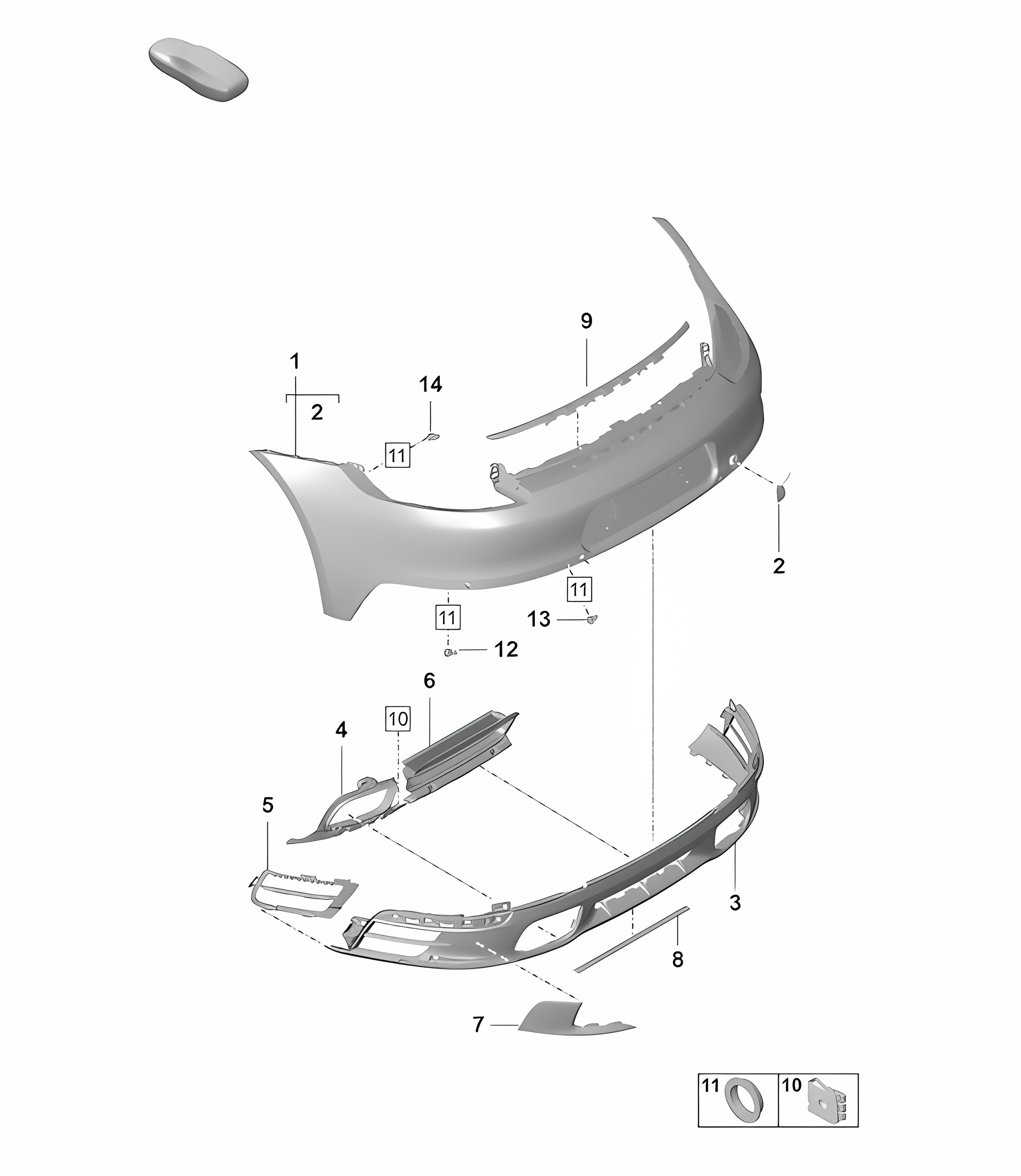 Bumper with: Accessories - REAR - Sport Design Package  - (Basic / Model: ECE)  992.1 Carrera 2019 - 2024