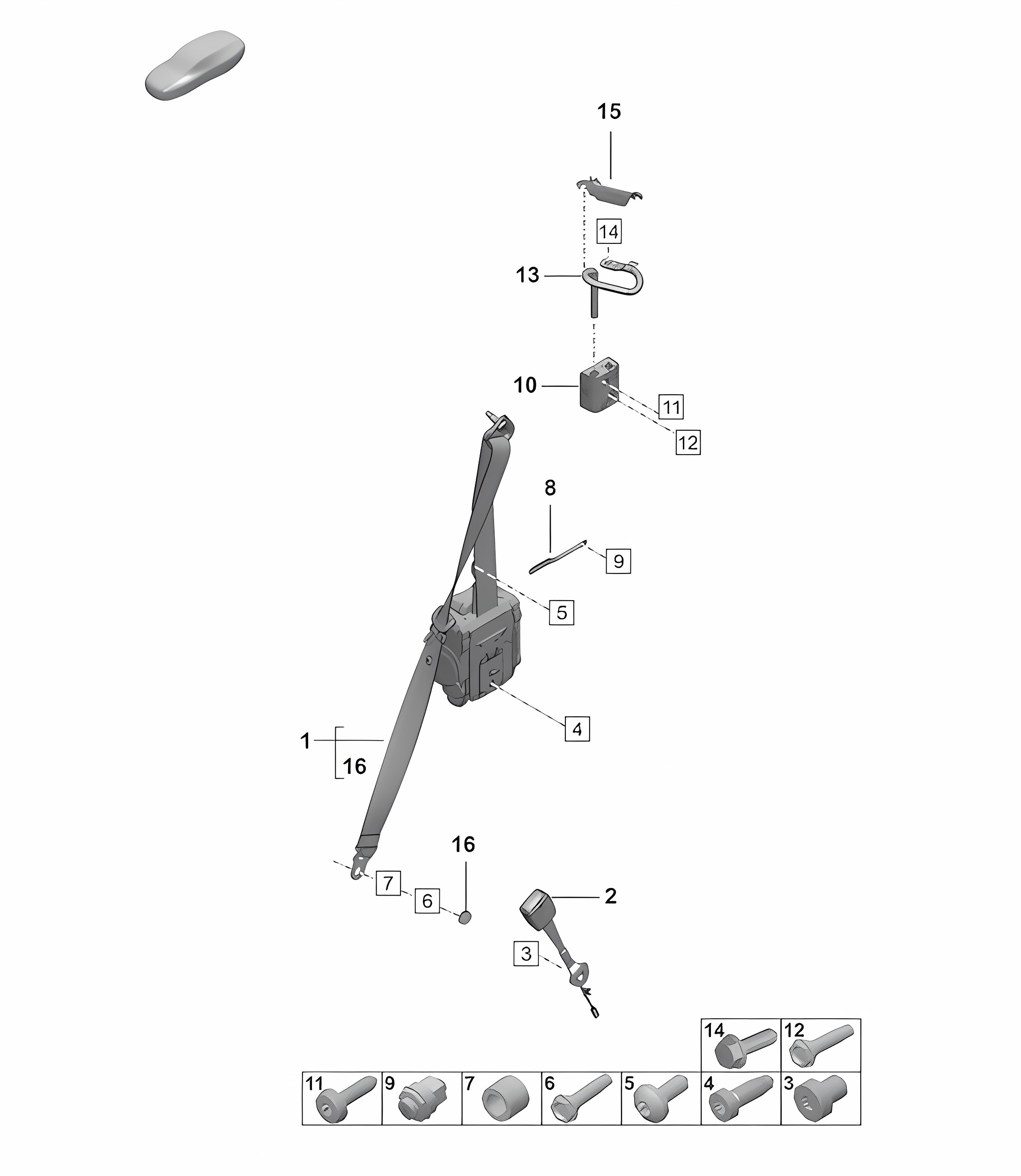 Three-point safety belt / Belt latch - FRONT -  992.1 Carrera 2019 - 2024