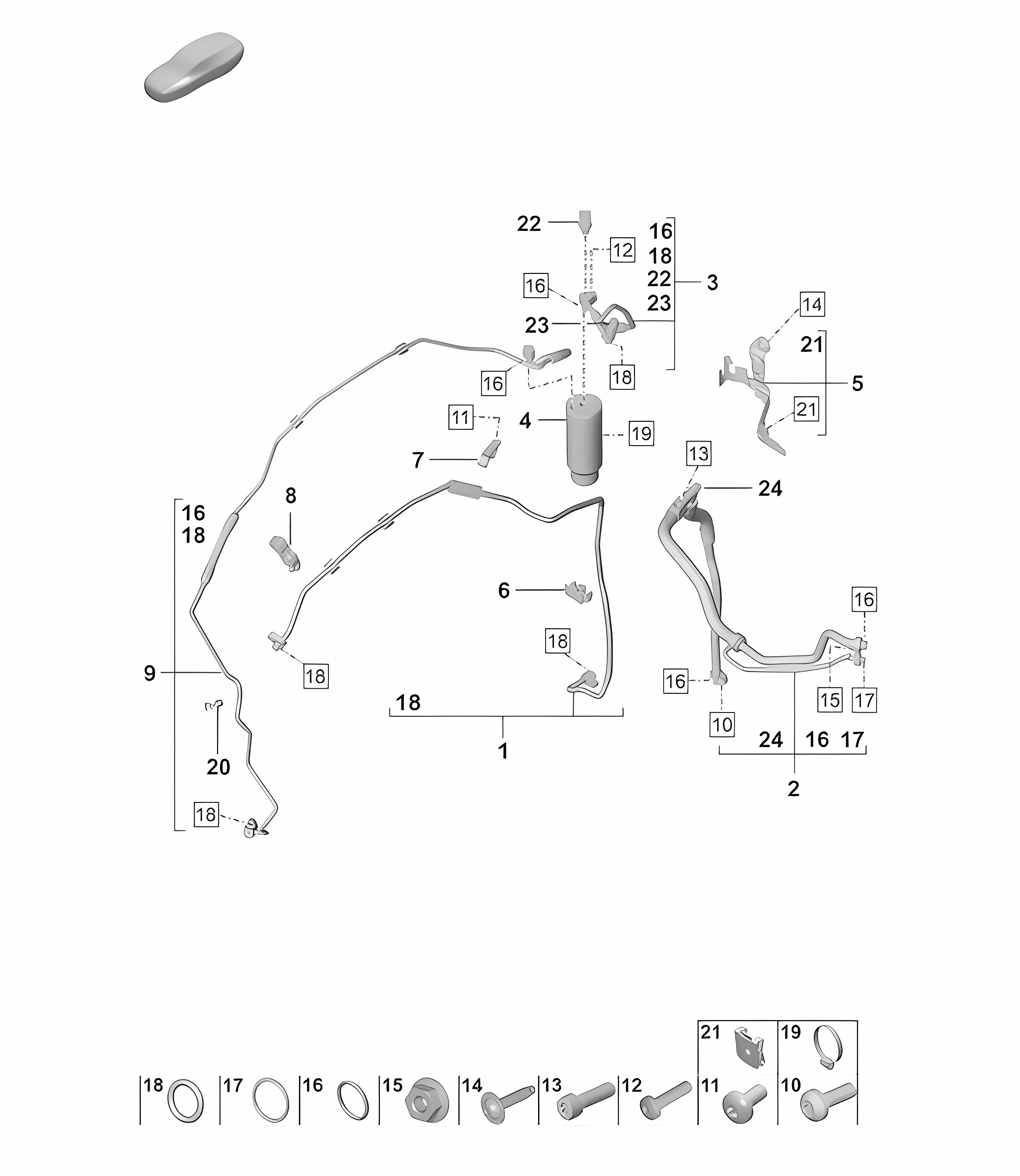 Air conditioning / Refrigerant line / (expansion valve > receiver drier) - PR:L0L - Left-Hand Drive - 992.1 Carrera 2019 - 2024