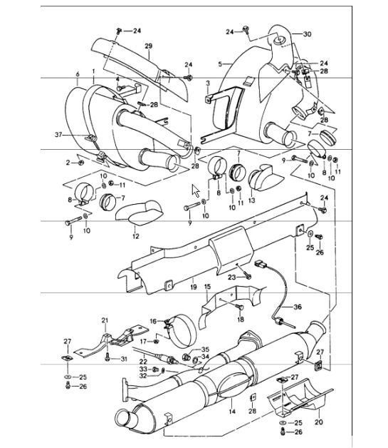 Diagram 202-00 Porsche Panamera 970 MK1 (2009-2013) Sistema de combustible, sistema de escape