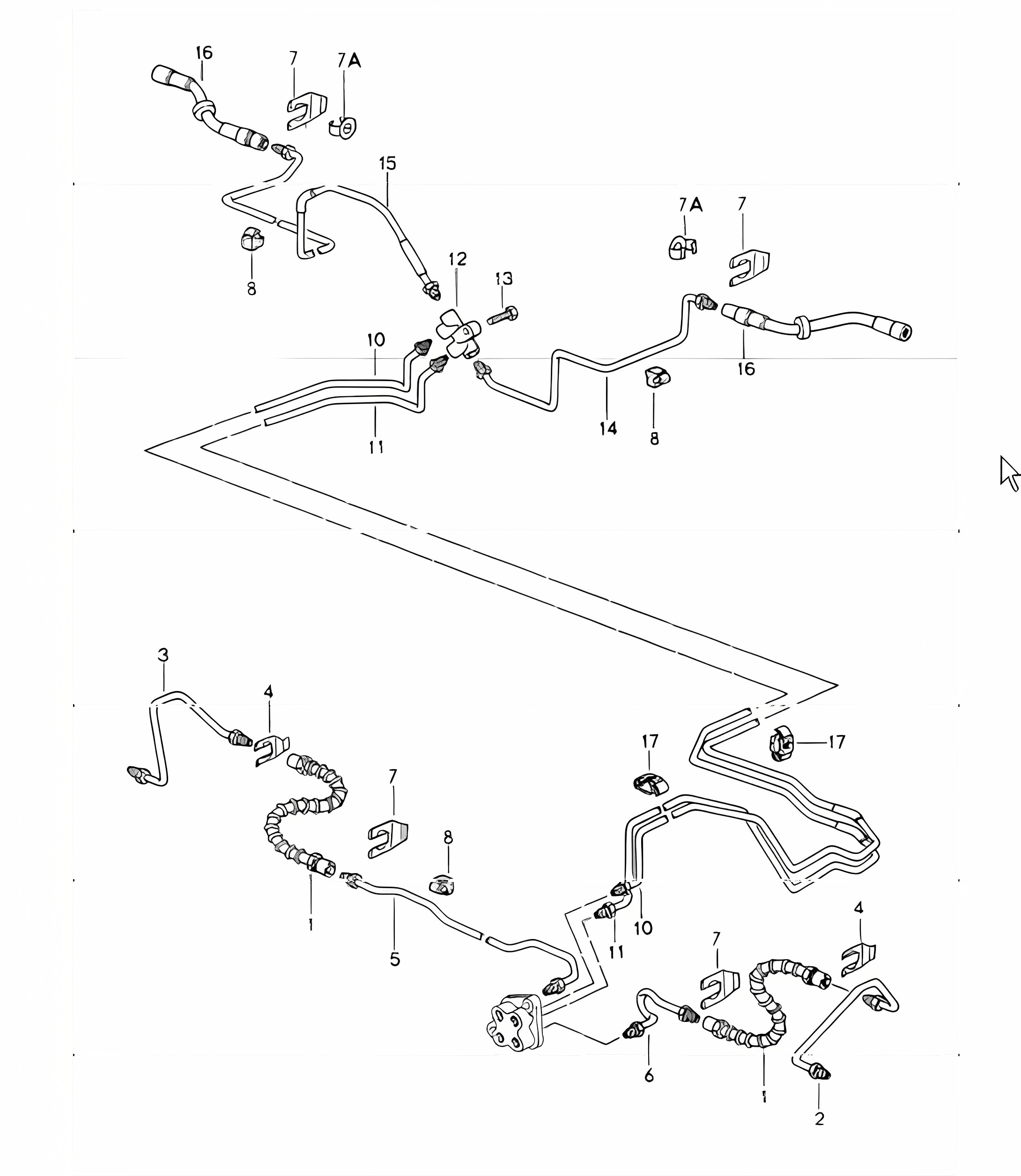 brake lines front axle underbody 993 M224, 993 M339 (All-wheel drive) 1995 onwards, 993 TURBO and 993 CARRERA RS 1994-98