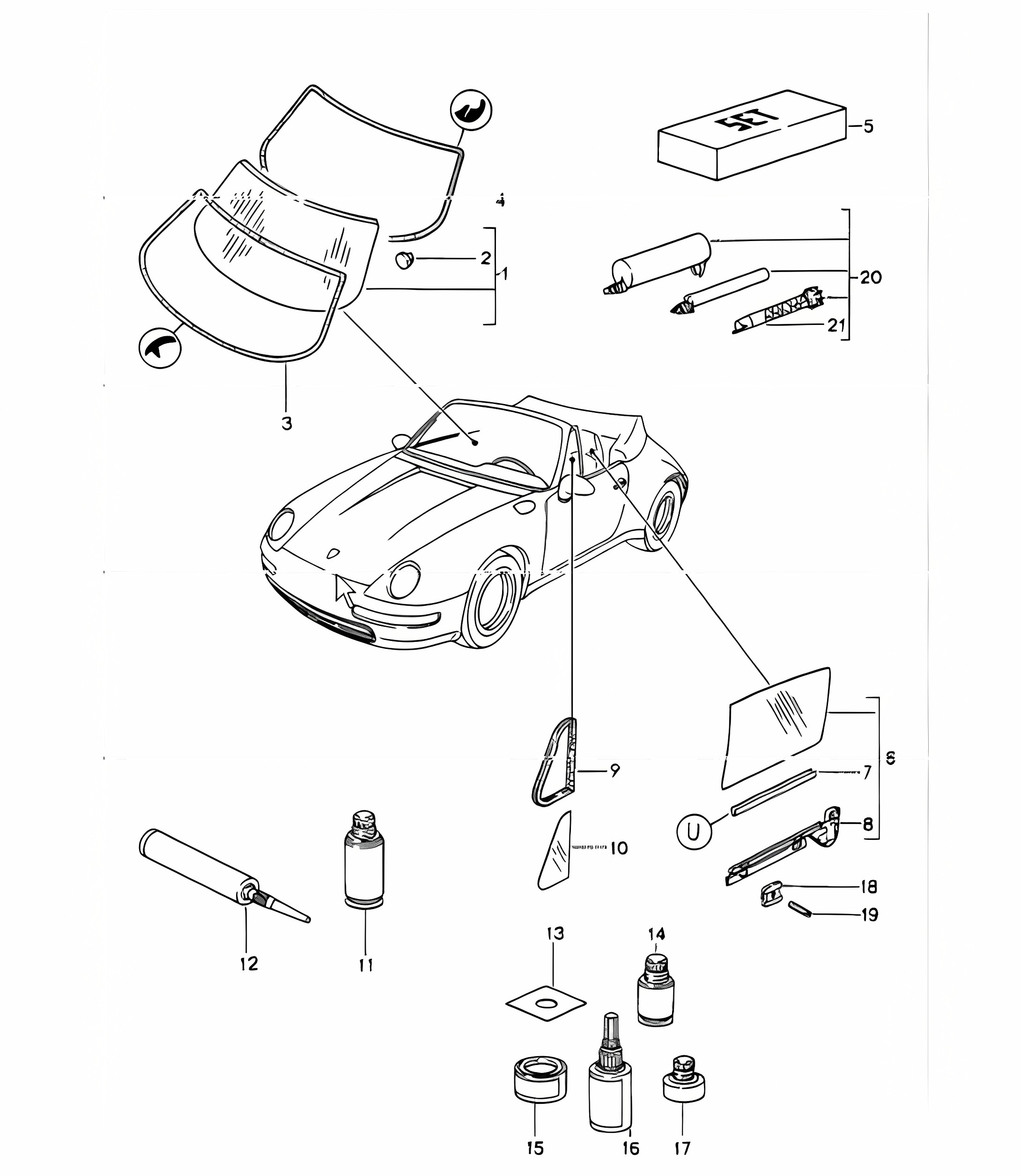 window glazing 993 CABRIO/TARGA 1994-98