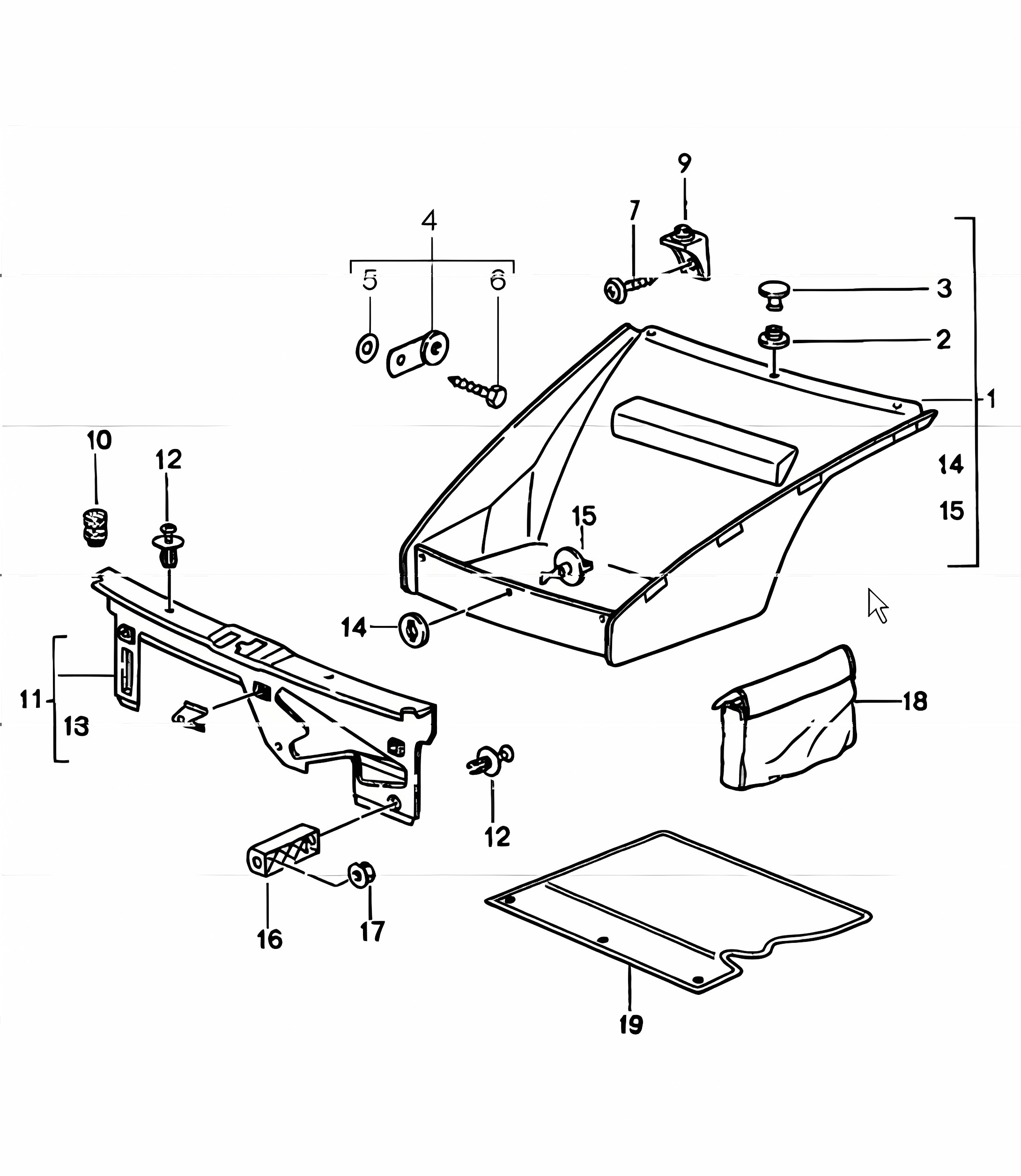 interior equipment: FRONT luggage compartment 993 1994-98