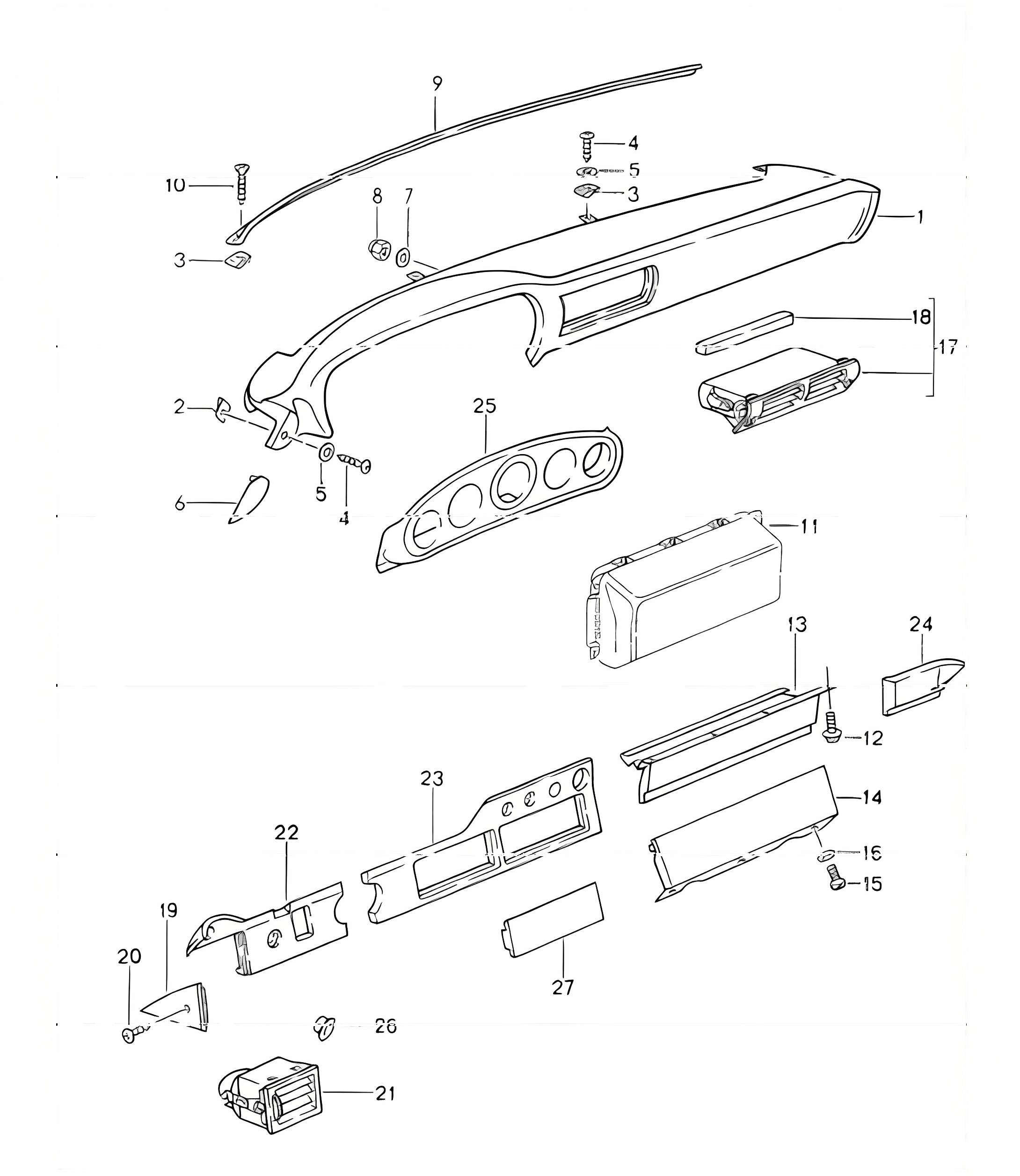 dashboard for cars with airbag passenger's side 993 1994-98