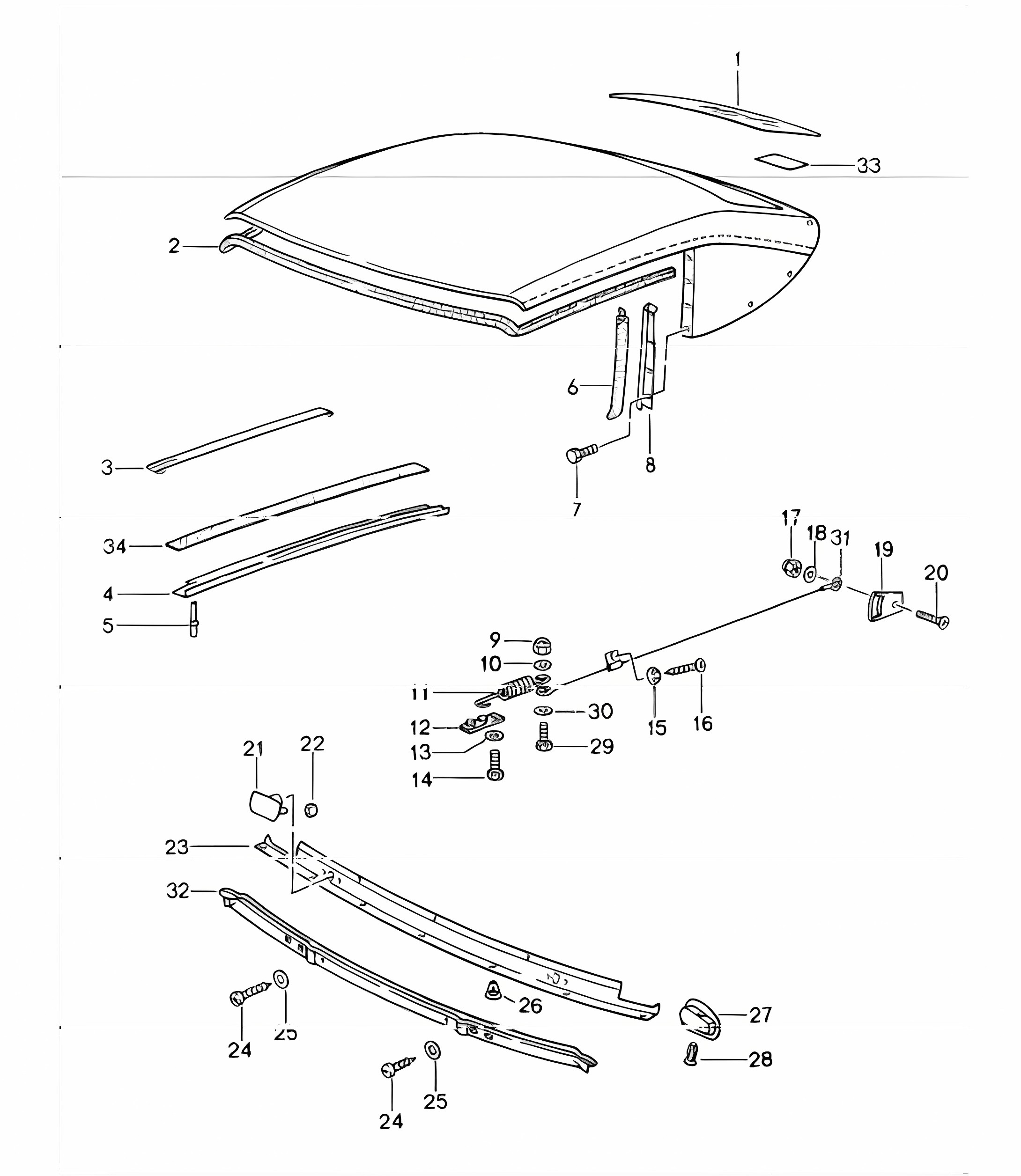 rear window, seal, single parts 993 CABRIO 1994-98