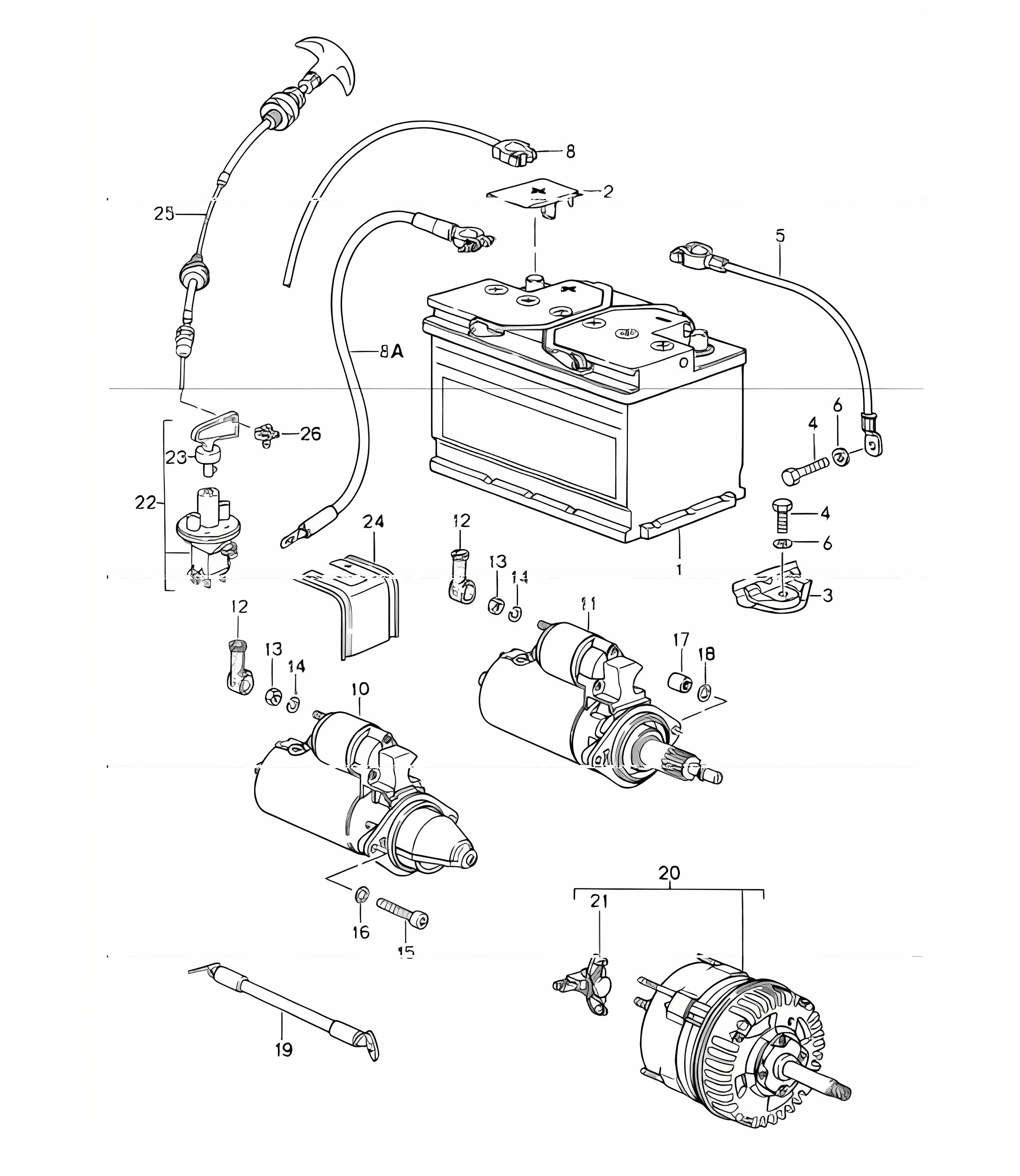 battery, wiring harnesses, starter, generator 993 1994-98