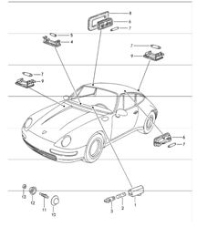 interior lights: luggage compartment lamp, engine compartment lamp 993 1994-98