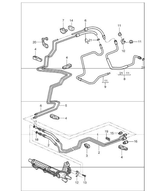 power steering lines: F 994S6 30357>>, F 994S6 03929>> and F 994S6 42726>> for 996 1998-05