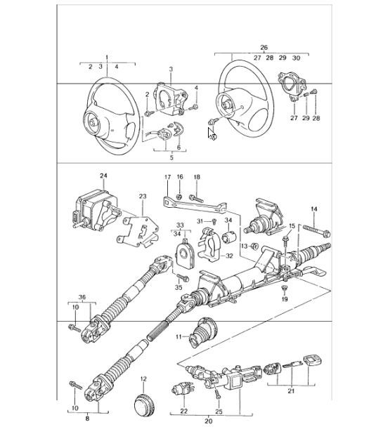 steering outer tube, steering shaft, steering wheels 996 1998-05