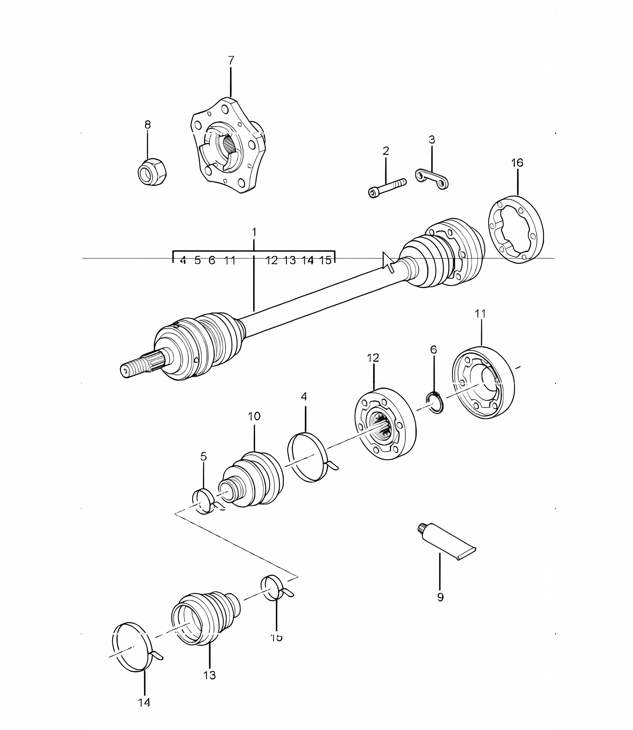 drive shaft and  wheel hub for 996 M480 (6-speed Manual) F >>992S6 03555, F >>992S6 42147, F >>992S6 30713 and 996 M249 (Tiptronic) F >>992S6 03622, F >>992S6 42181, F >>992S6 30736