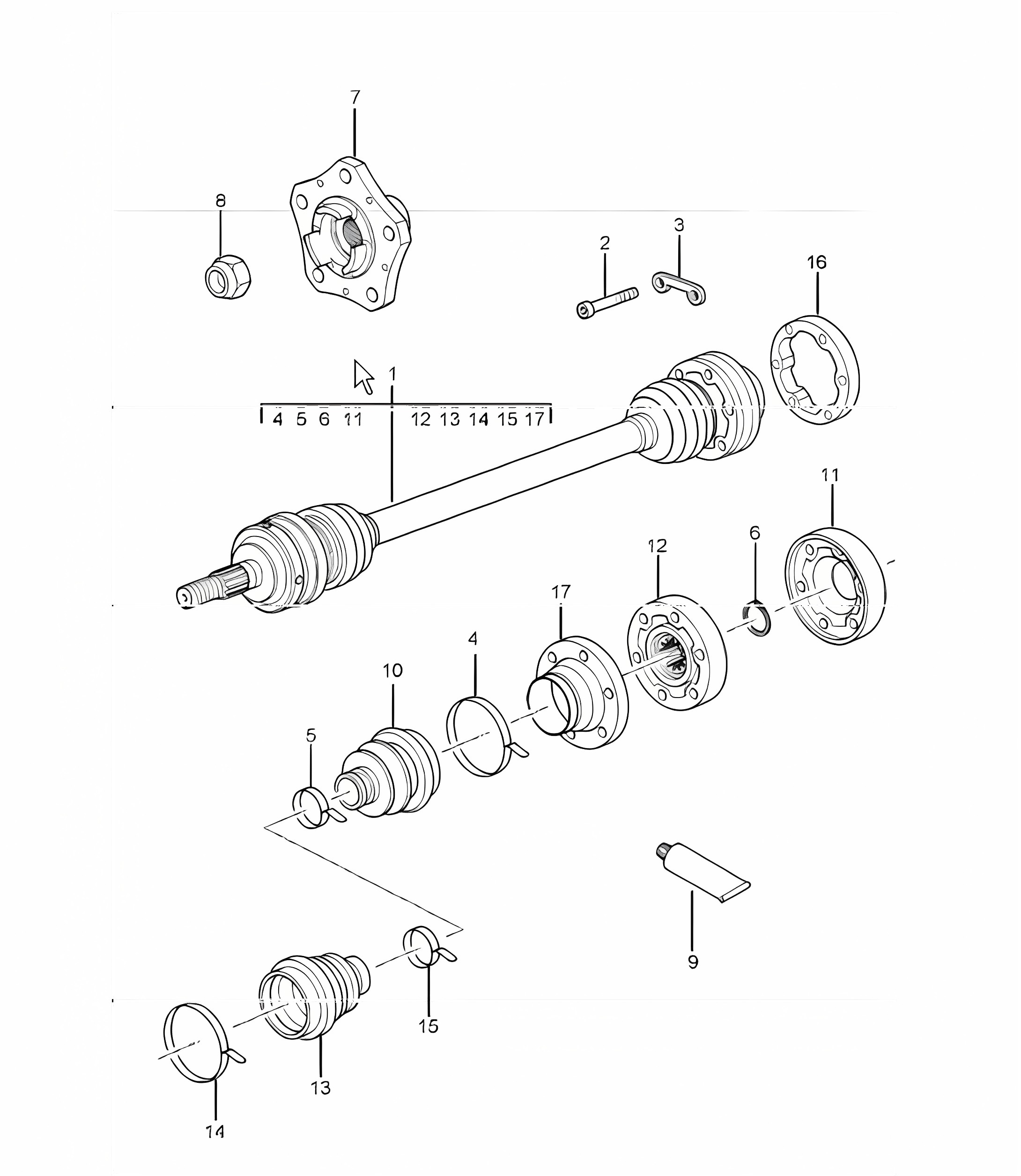 drive shaft and wheel hub for 996 M480 (6-speed manual) F 992S6 03556>>, F 992S6 42148>>, F 992S6 30714>> and 996 M249 (Tiptronic) F 992S6 03623>>, F 992S6 42182>>, F 992S6 30737>>