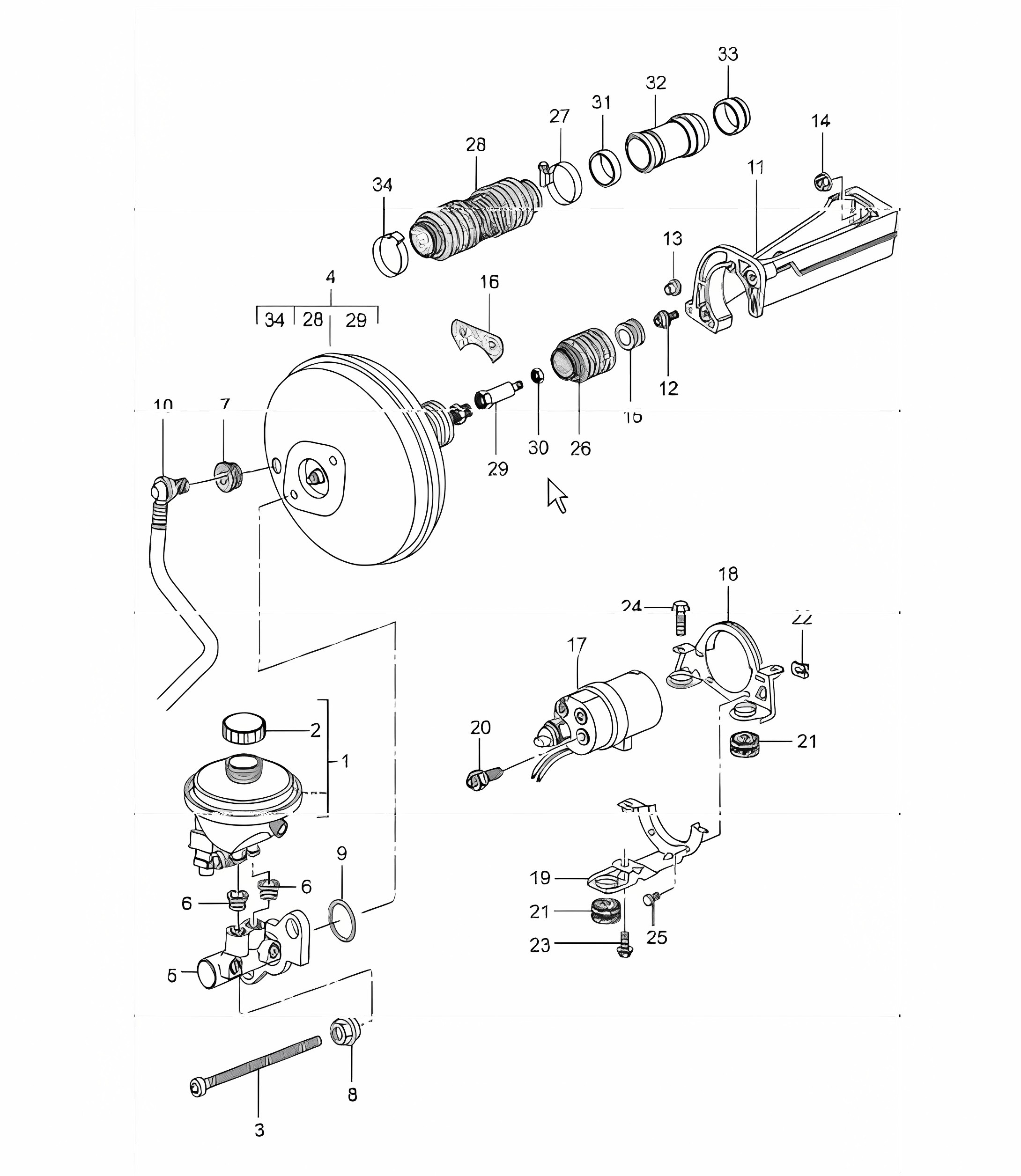 brake master cylinder, brake booster, pre-charge pump 996 1998-05