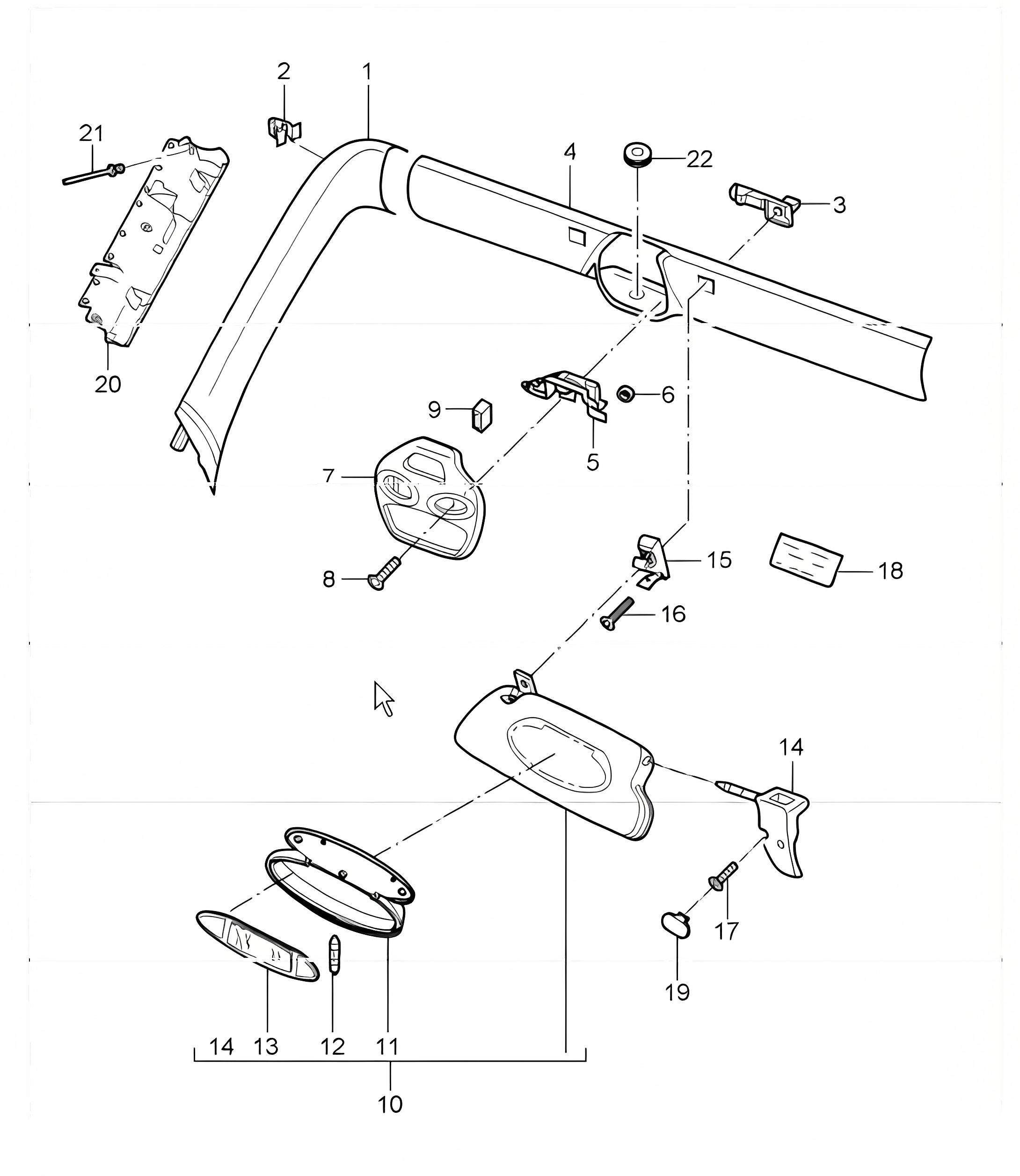 windscreen frame, sun visors 996 COUPE / CABRIO / TARGA 1998-05