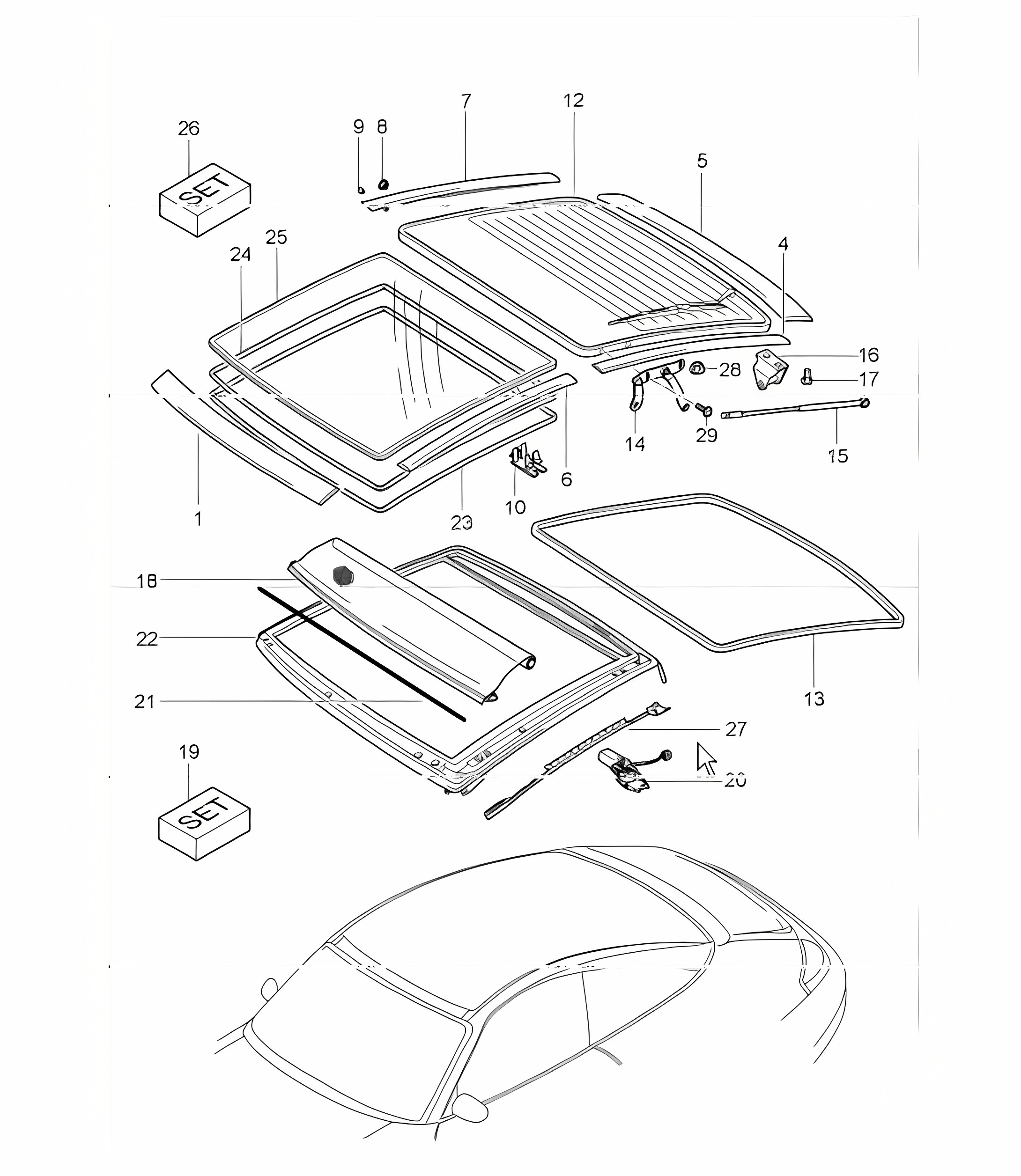 glass roof linings 996 TARGA 1998-05