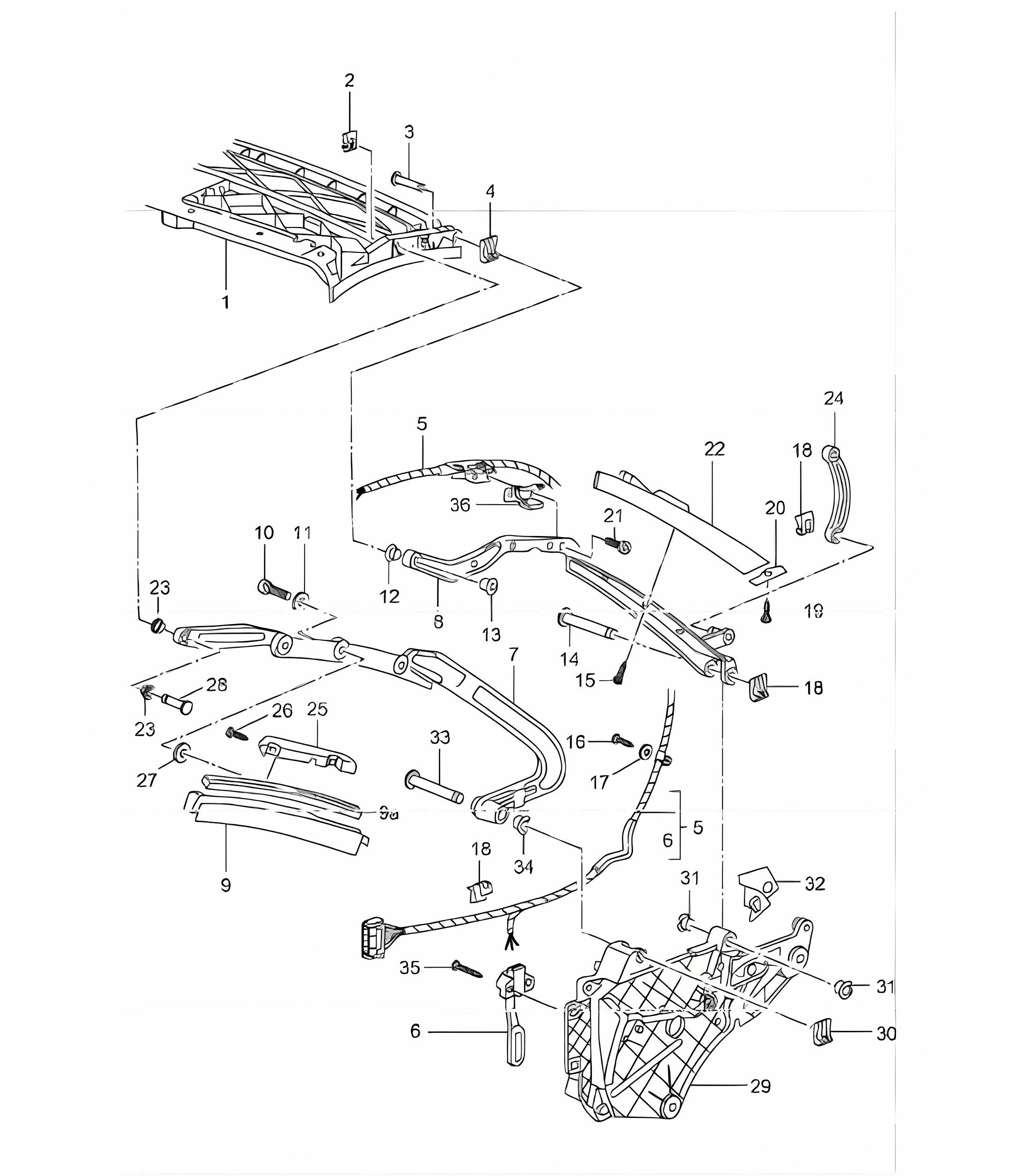 convertible top frame single parts 996 1998-05