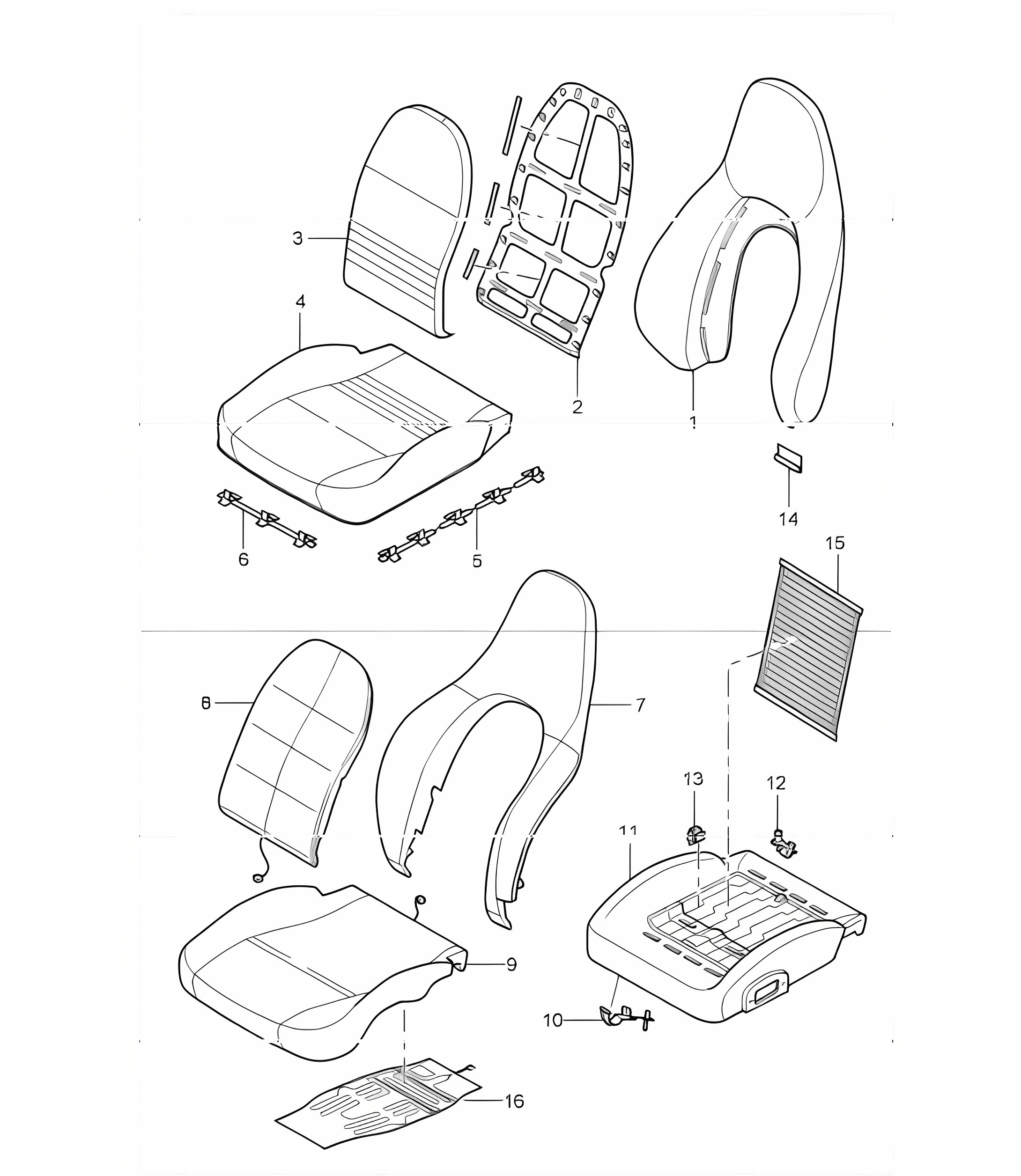 cover, foam part, standard seat, comfort seat for 96 CARRERA 1998-05