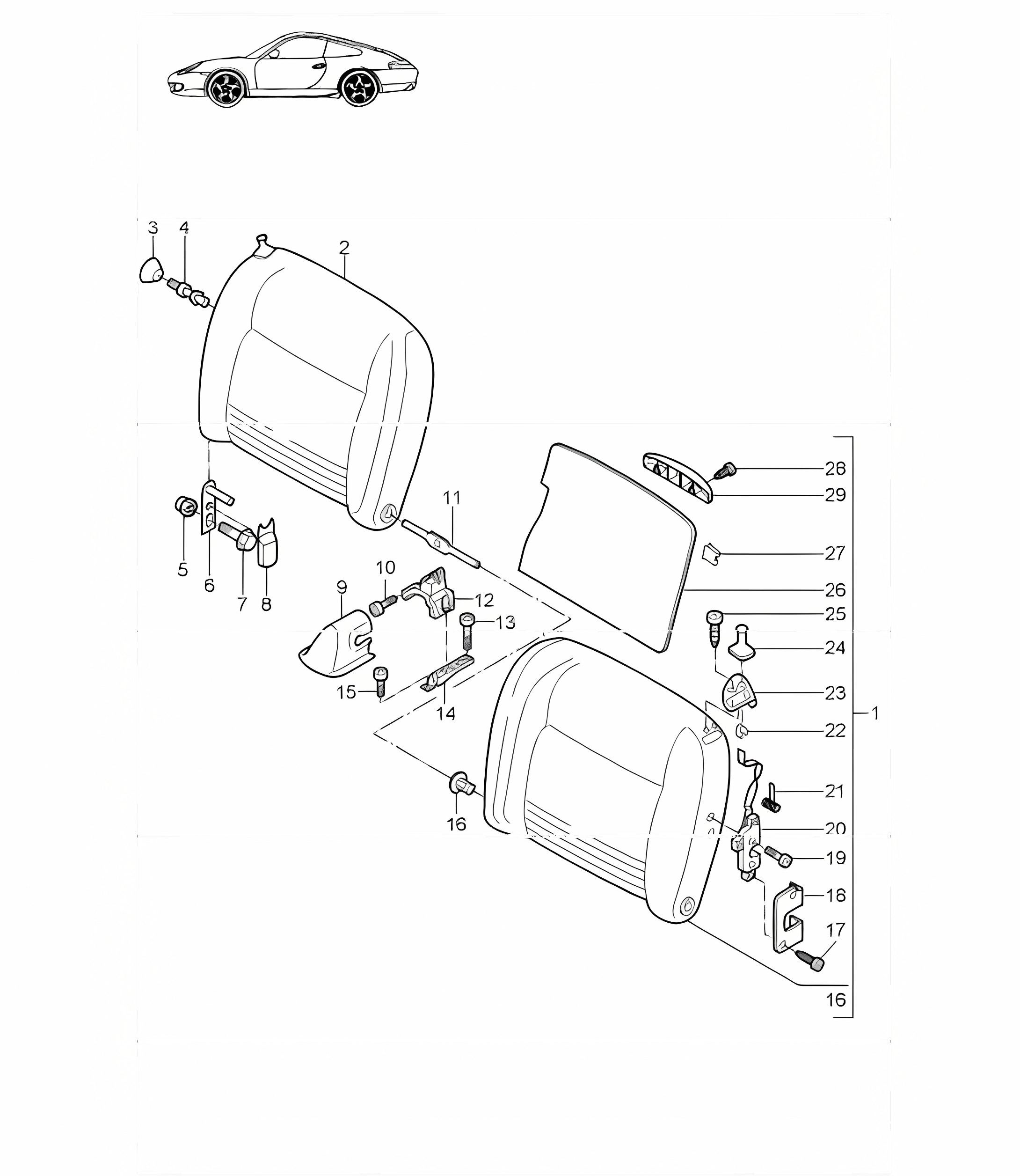back seat backrest 996 CARRERA COUPE / TARGA 1998-05