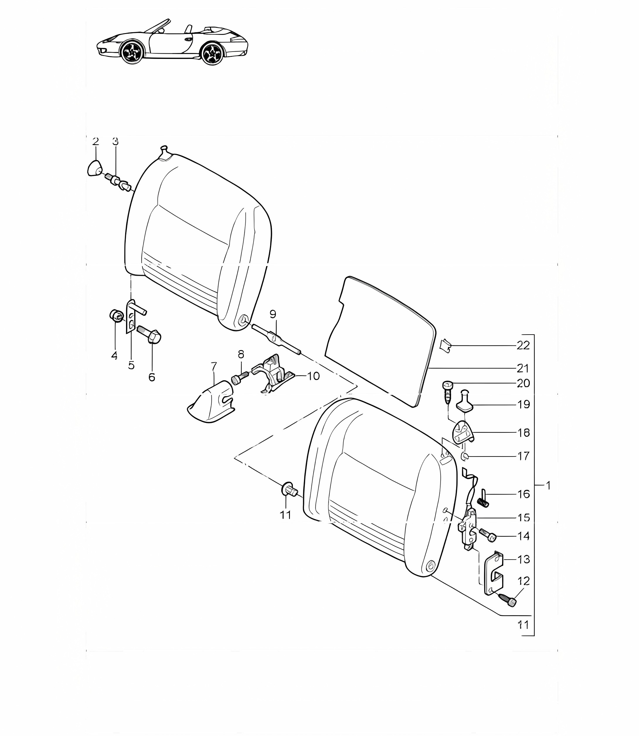 back seat backrest 996 CARRERA CABRIO 1998-05