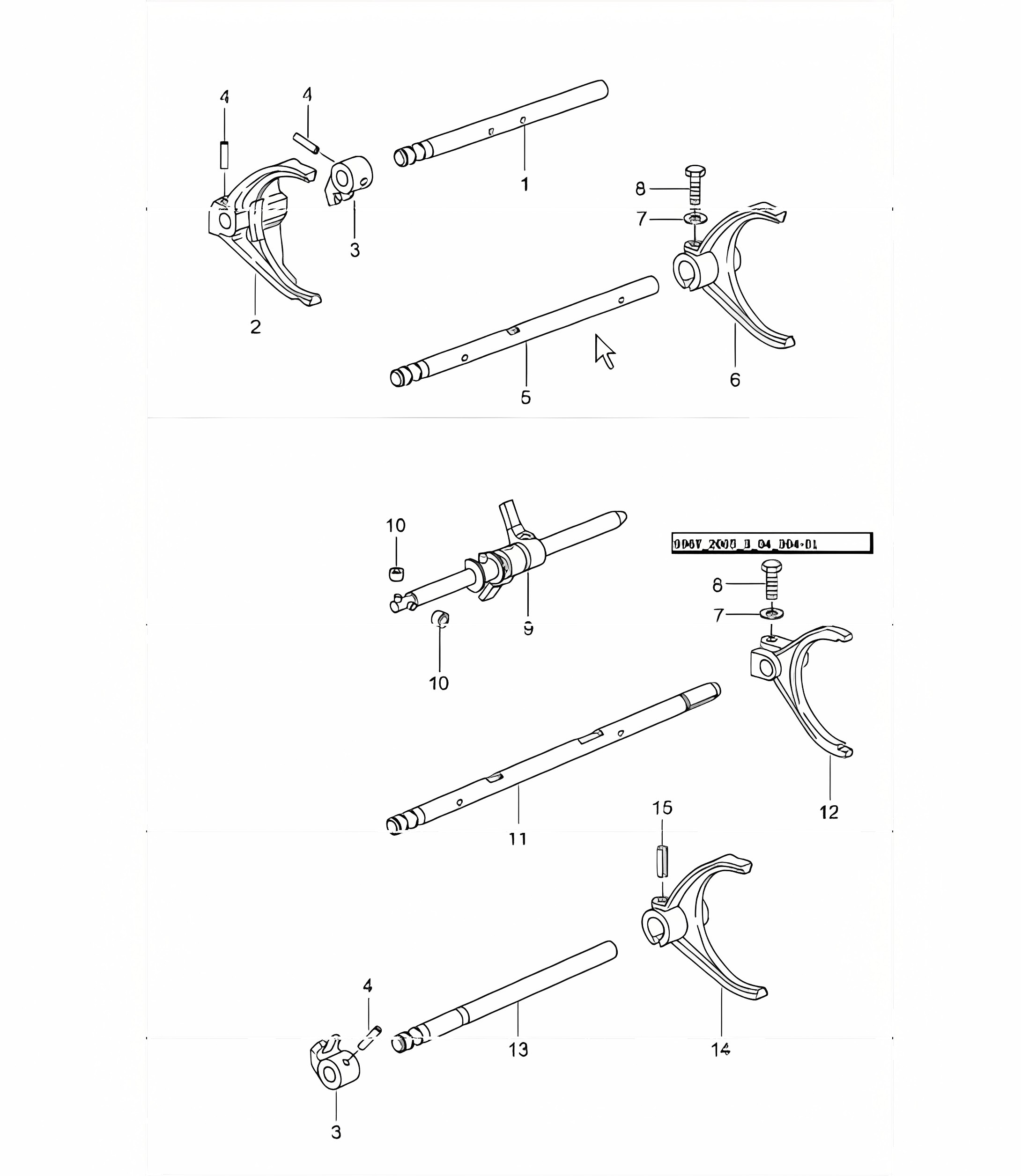gear shift rod, shift fork, shift rod 996 GT2 G96.88 2001-05